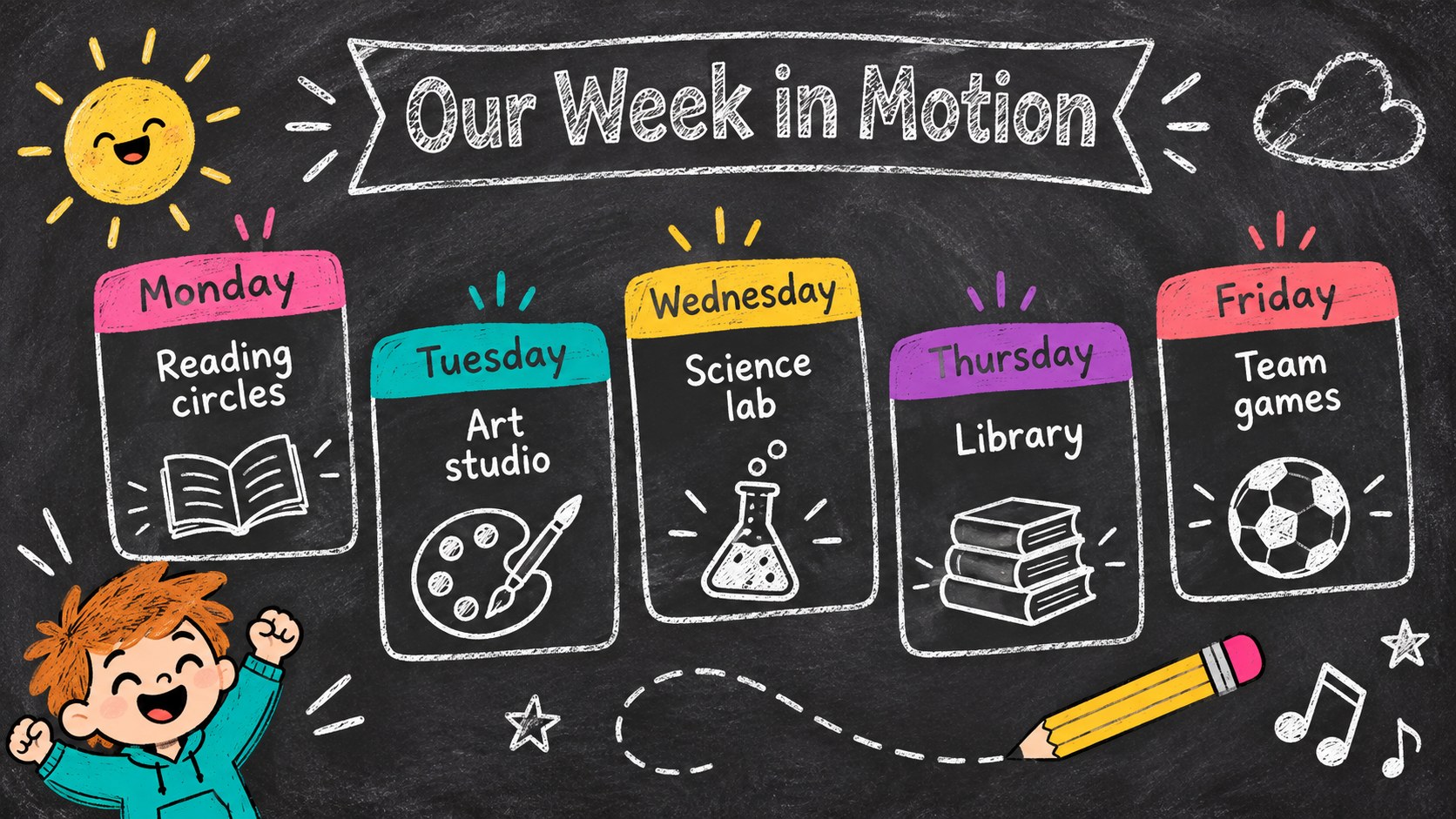 Animated School Bulletin Chalkboard Theme presentation template, slide 13
