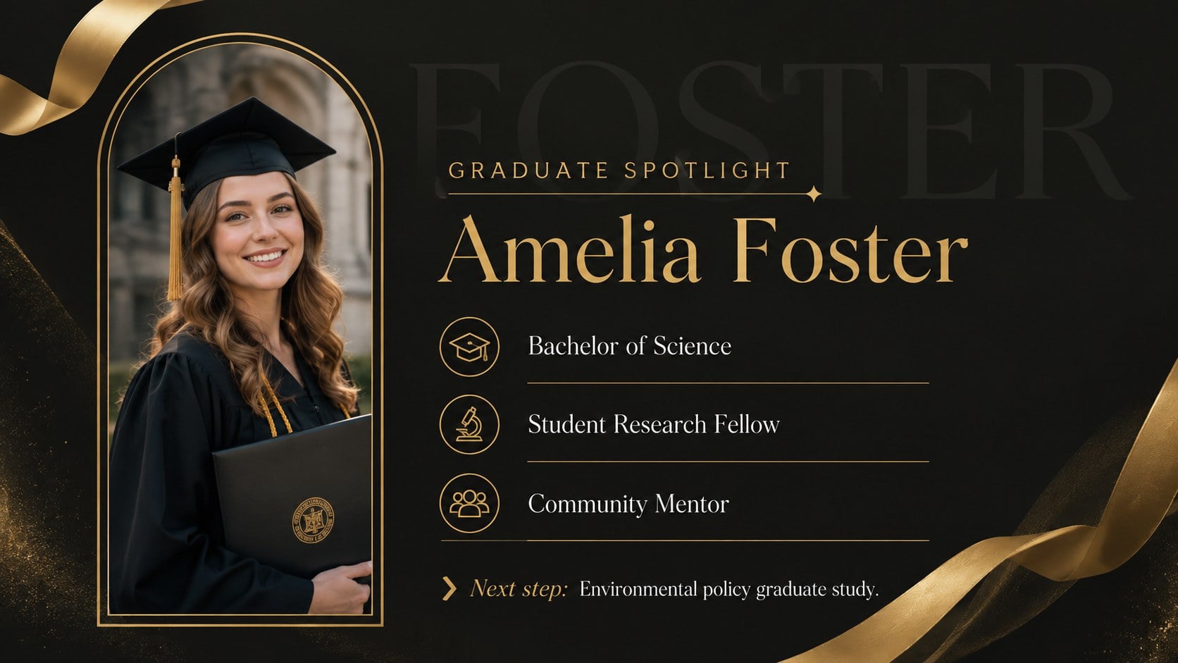 Black and Gold Commencement Program Deck presentation template, slide 10