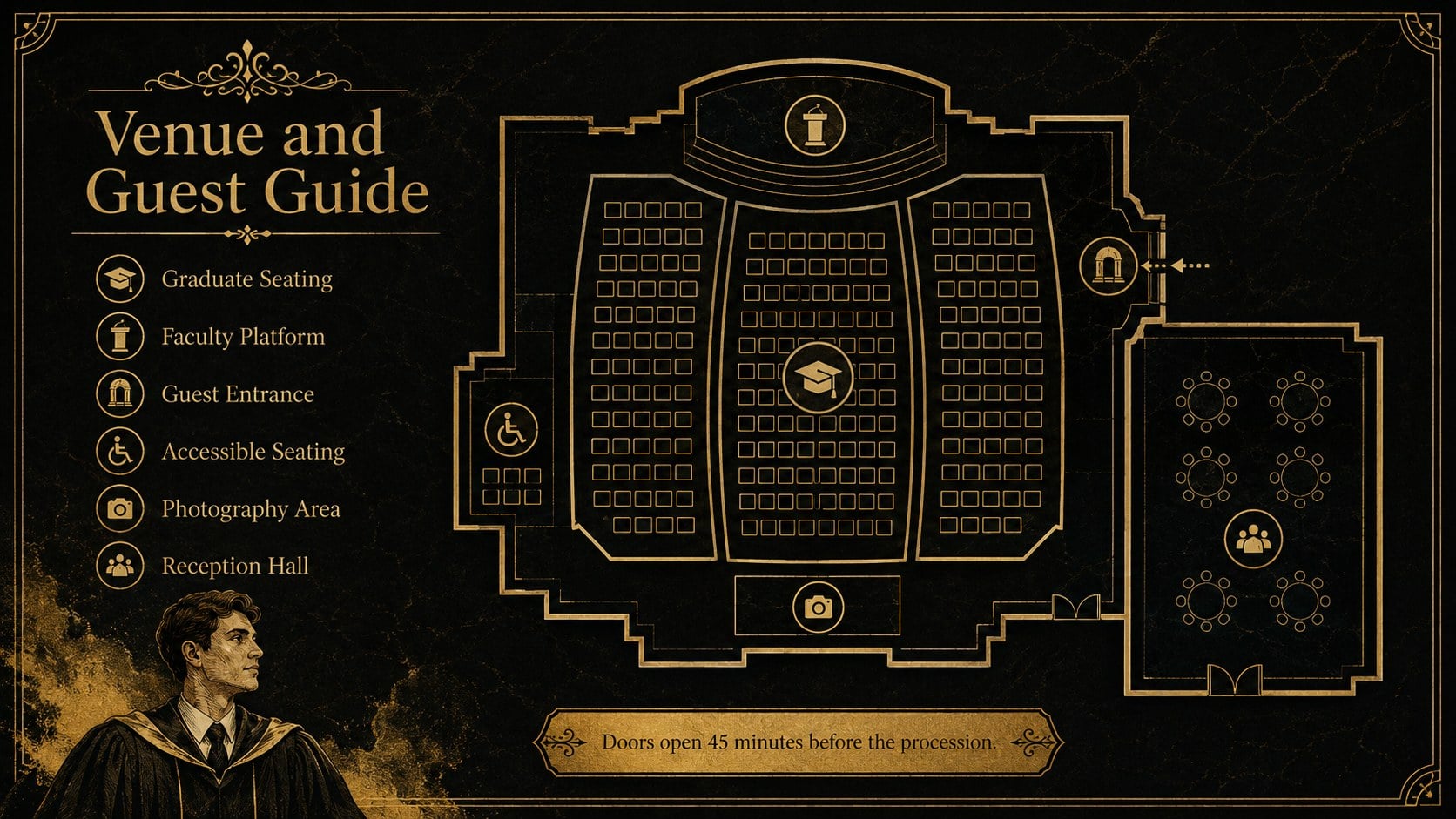 Black and Gold Commencement Program Deck presentation template, slide 14