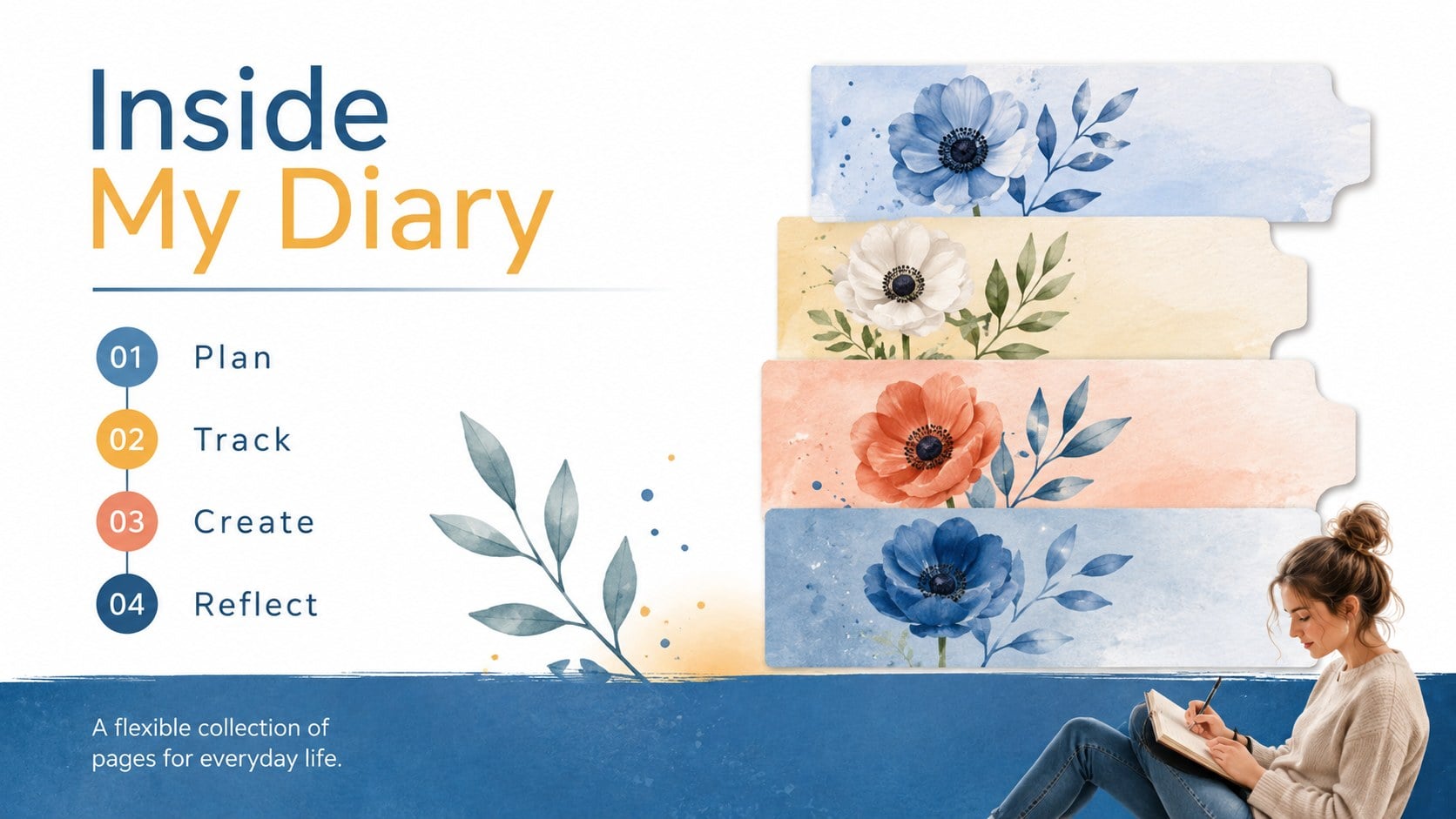 Blue Floral Digital Diary Deck presentation template, slide 13