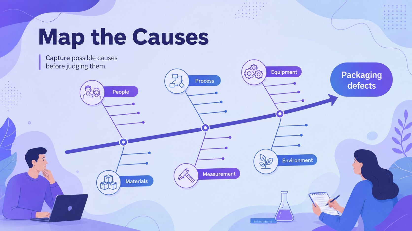 Modelo de apresentação Diagrama de Causa e Efeito em Azul e Roxo, slide 3