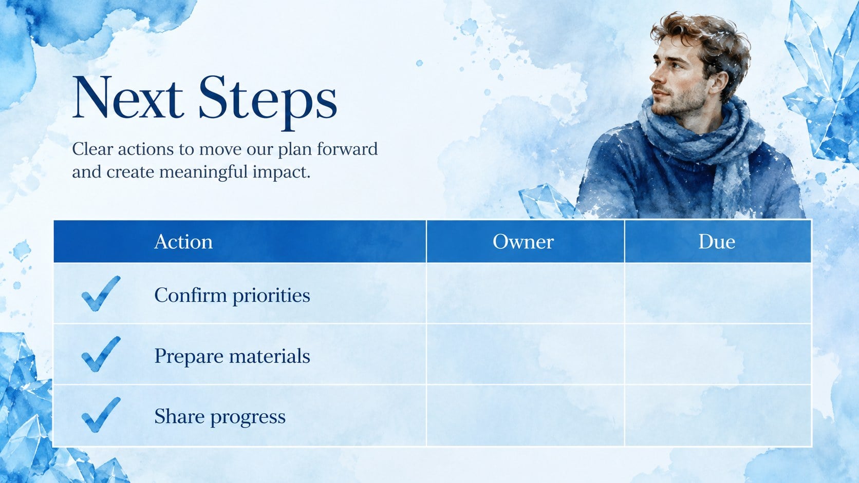 Blue Watercolor Seasonal Briefing presentation template, slide 11