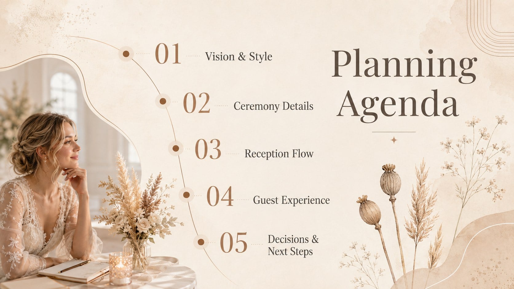 Bohemian Botanical Wedding Planning Deck presentation template, slide 13