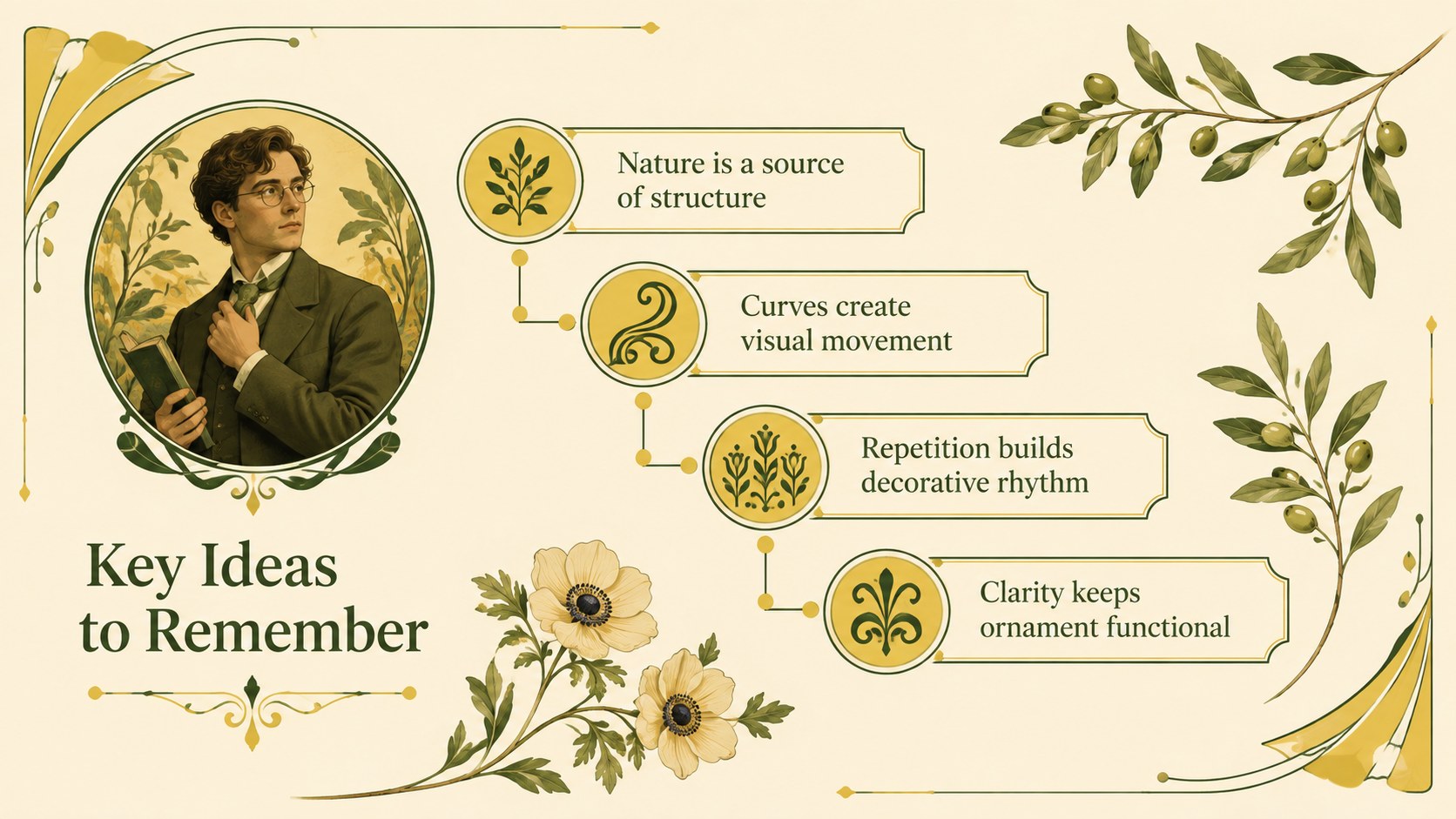 Botanical Art Nouveau Lesson Deck presentation template, slide 12