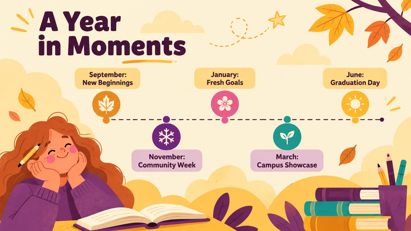 Campus Memories Yearbook Theme presentation template, slide 13