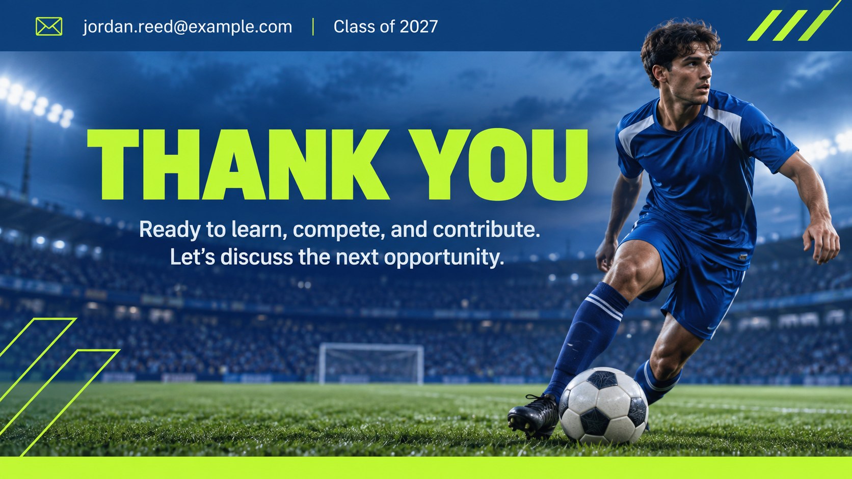 Modelo de apresentação Portfólio de Recrutamento para Futebol Universitário, slide 15