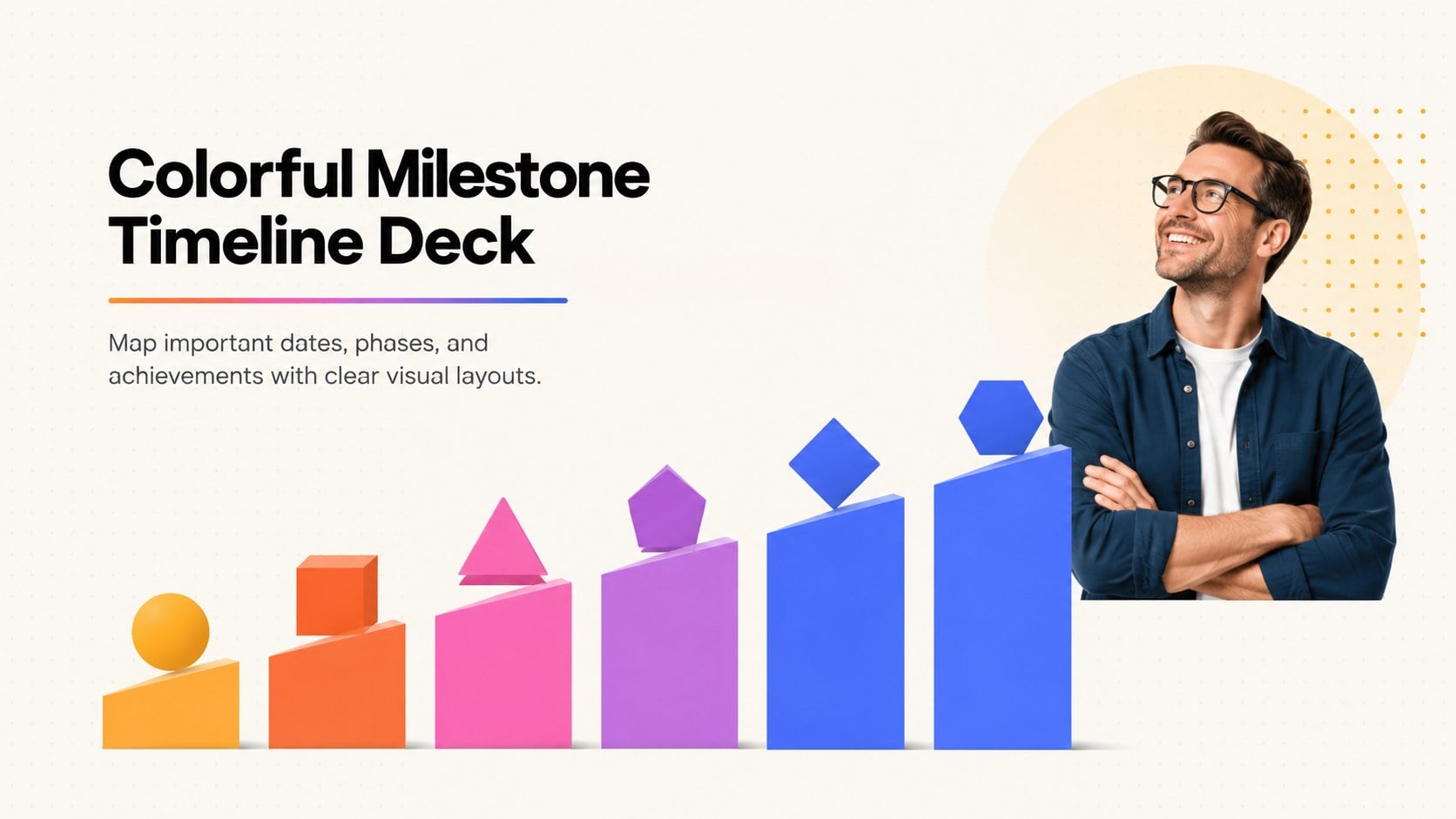 Colorful Milestone Timeline Deck presentation template, slide 1