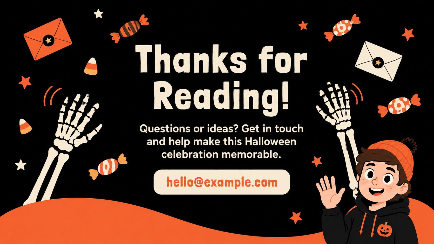 Cute Skeleton Halloween Newsletter presentation template, slide 15