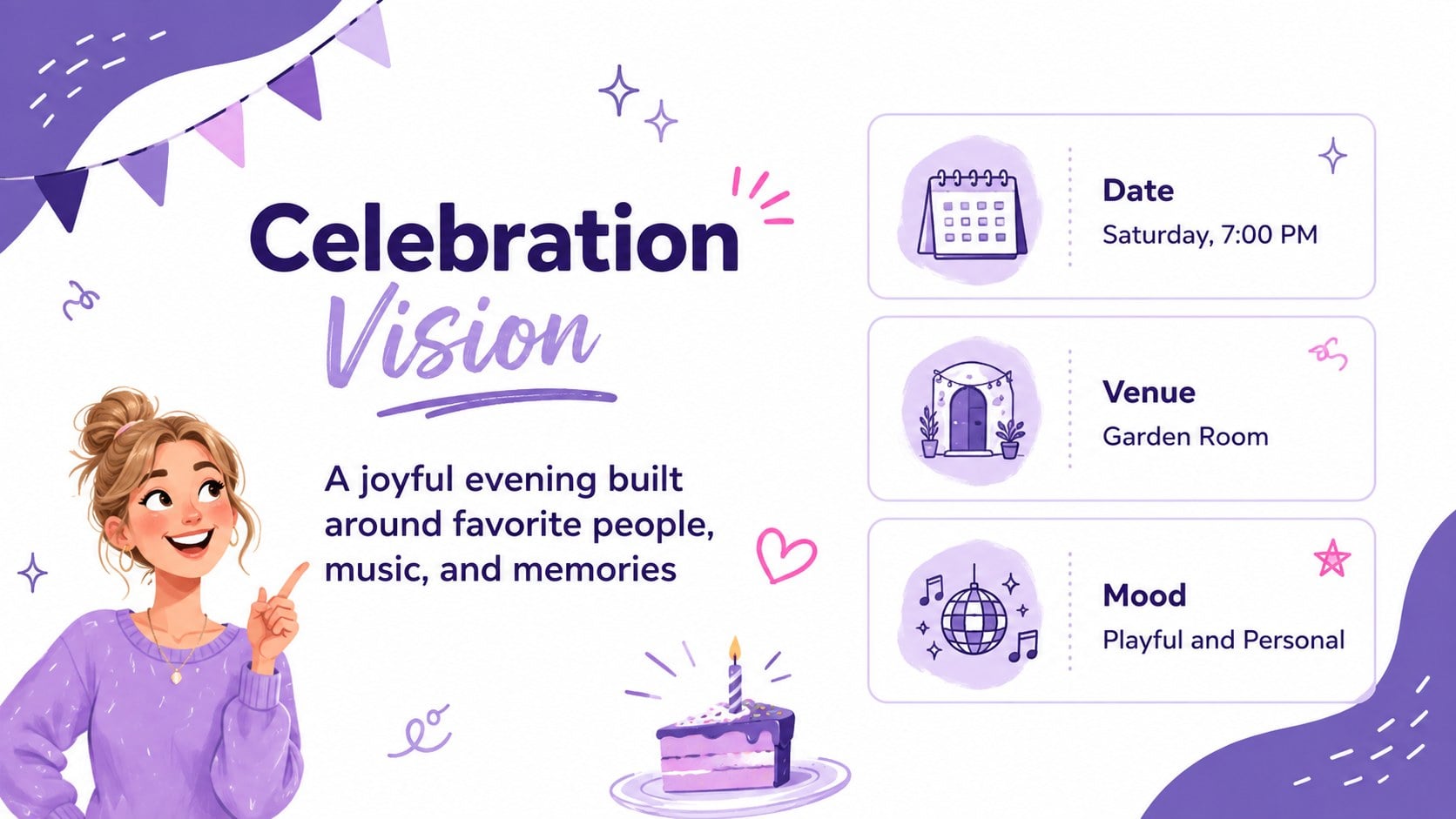 Modelo de apresentação Planejador de Festa de Aniversário com Rabiscos, slide 3