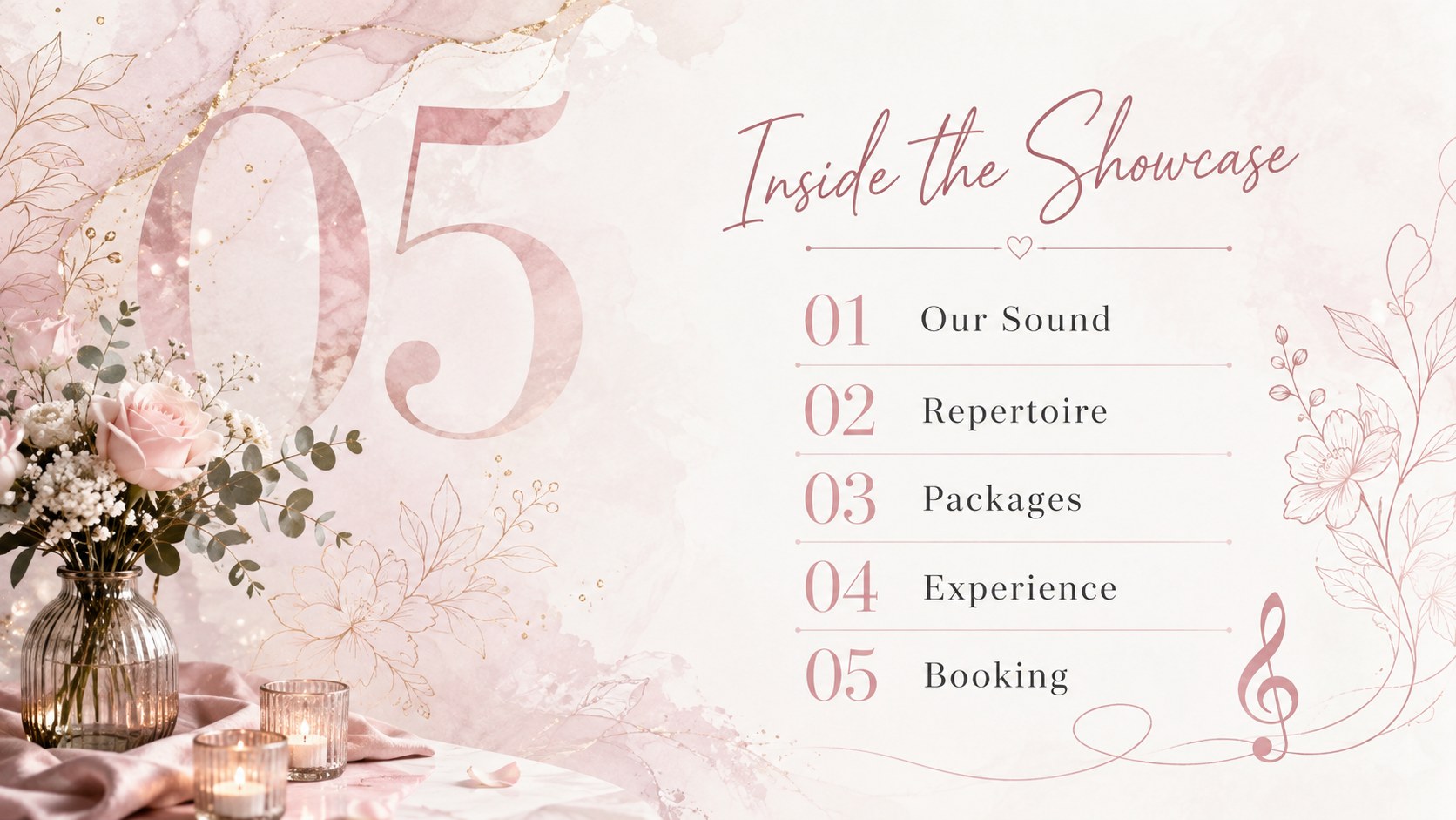 Elegant Pink Wedding Music Showcase Deck presentation template, slide 13