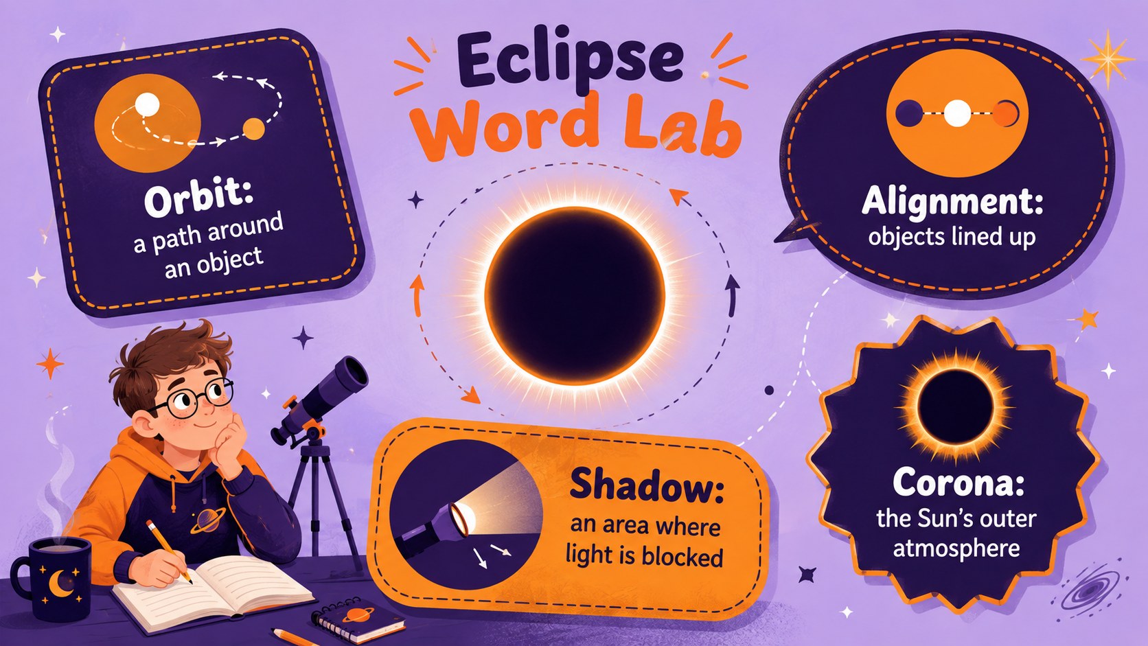 Modelo de apresentação Exploradores do Eclipse para Crianças, slide 10