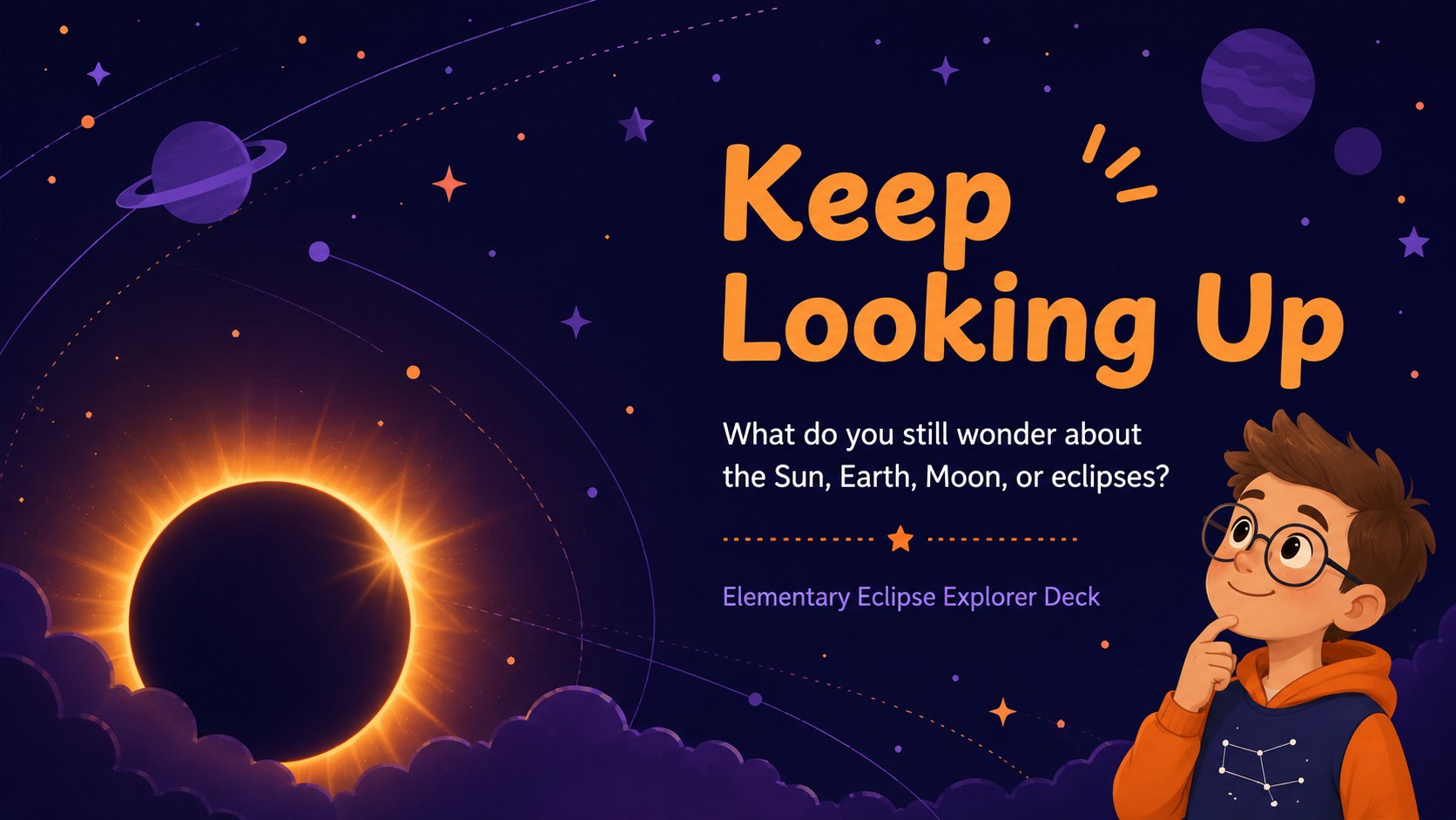 Modelo de apresentação Exploradores do Eclipse para Crianças, slide 15