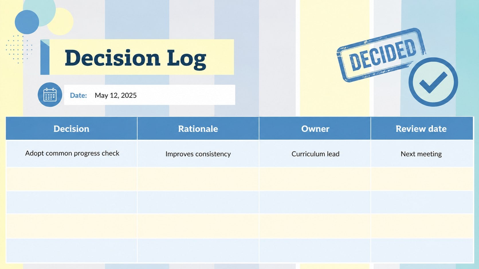 Faculty Meeting Action Planner presentation template, slide 10