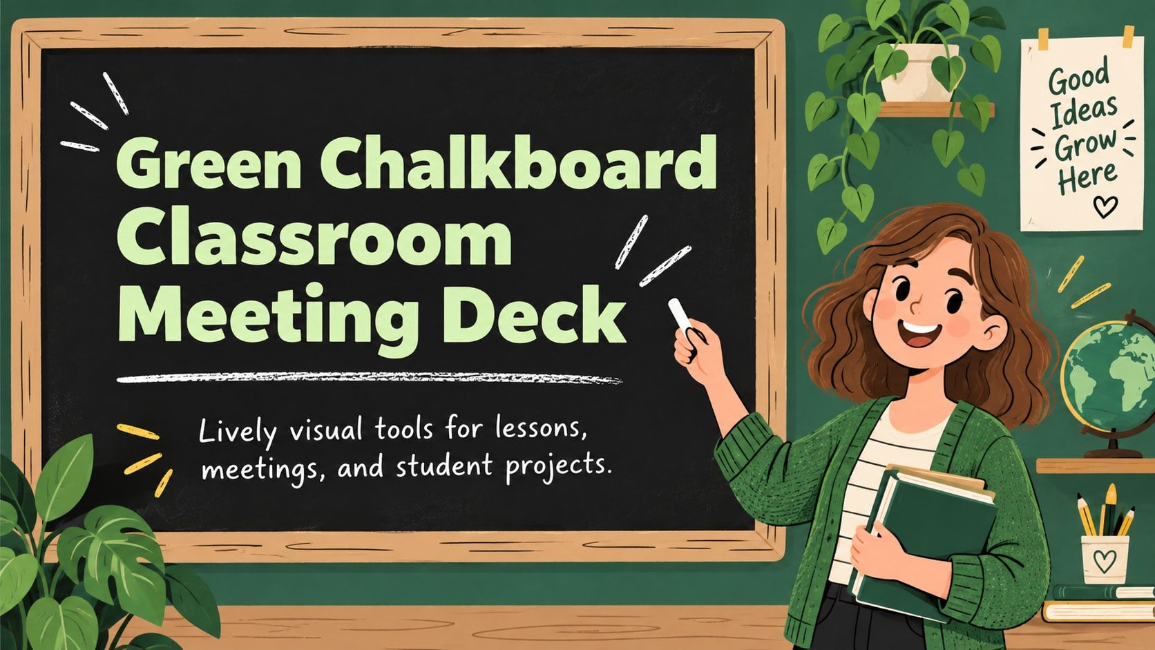 Green Chalkboard Classroom Meeting Deck presentation template, slide 1
