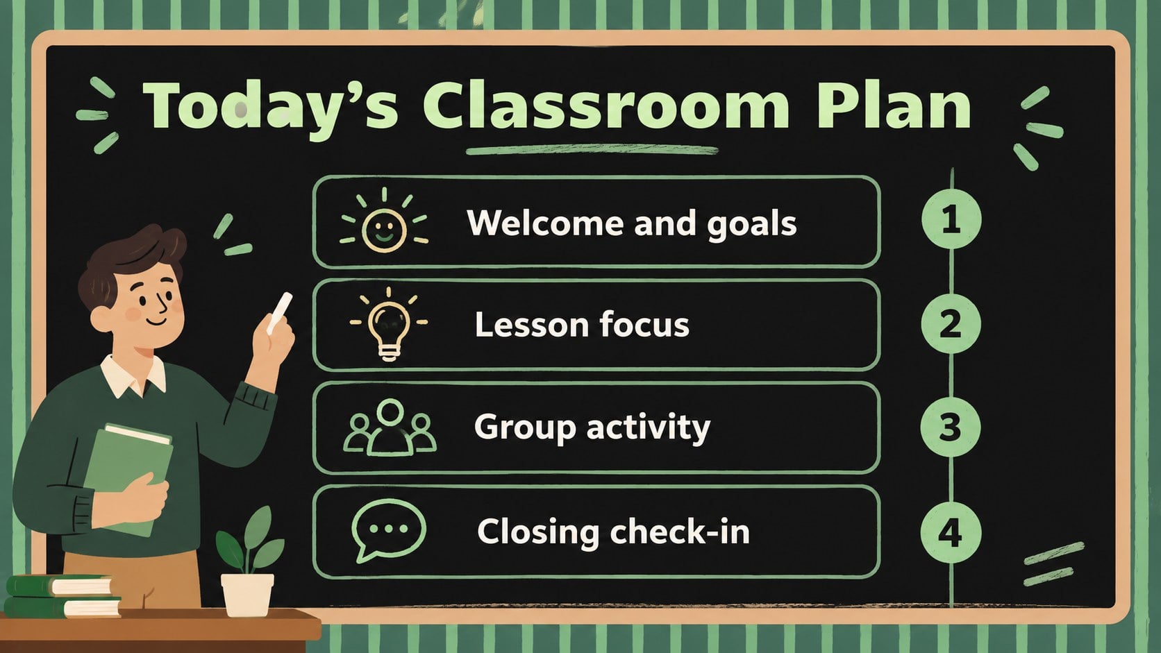 Green Chalkboard Classroom Meeting Deck presentation template, slide 2