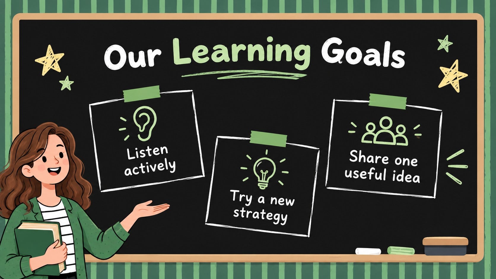 Green Chalkboard Classroom Meeting Deck presentation template, slide 3