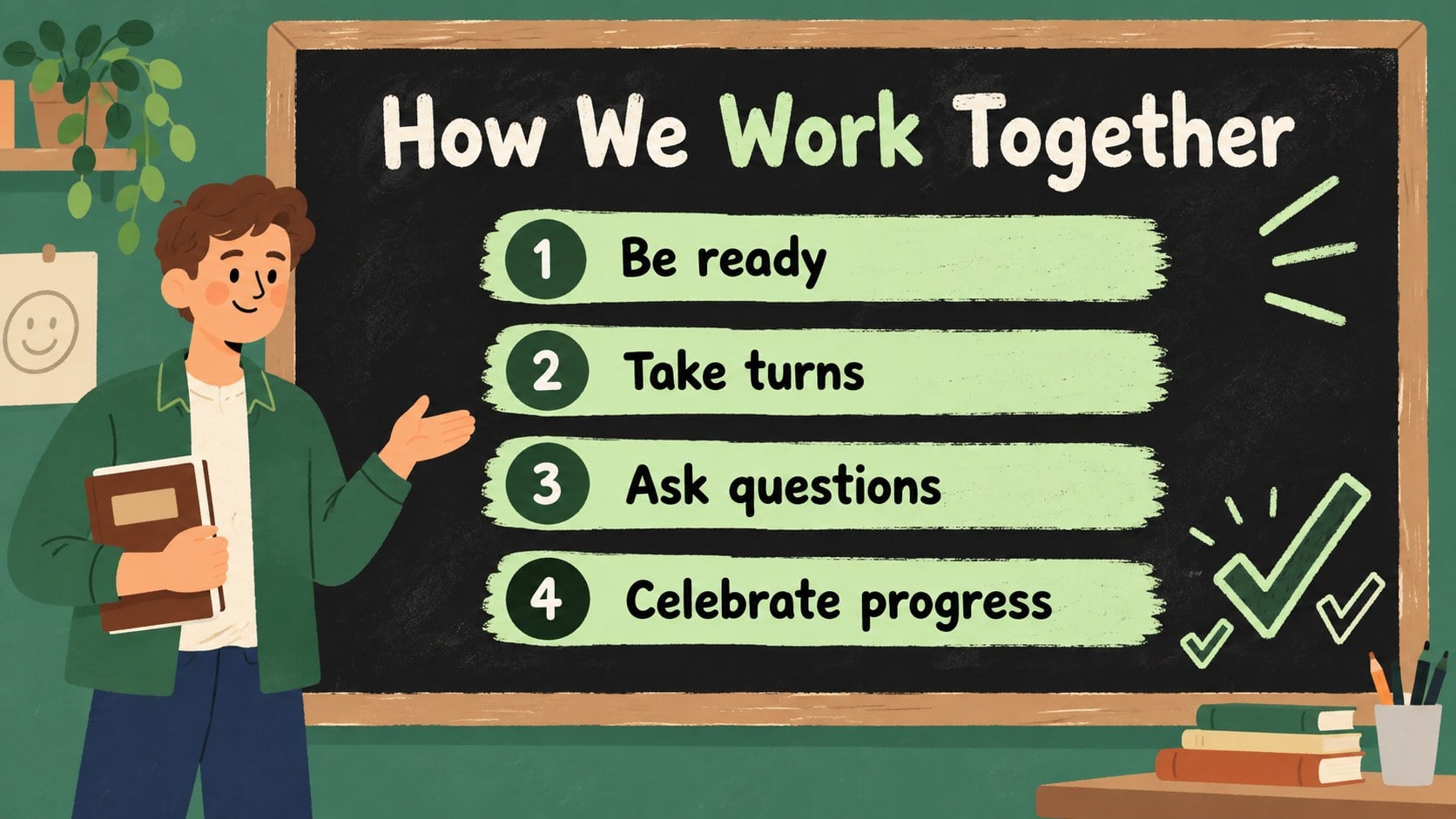 Green Chalkboard Classroom Meeting Deck presentation template, slide 4