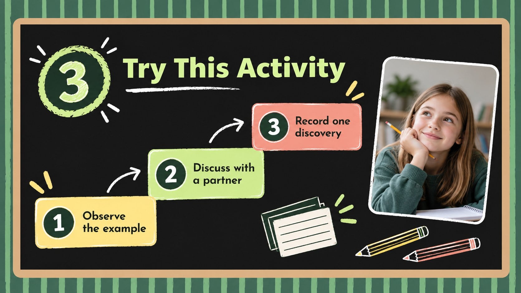 Green Chalkboard Classroom Meeting Deck presentation template, slide 6