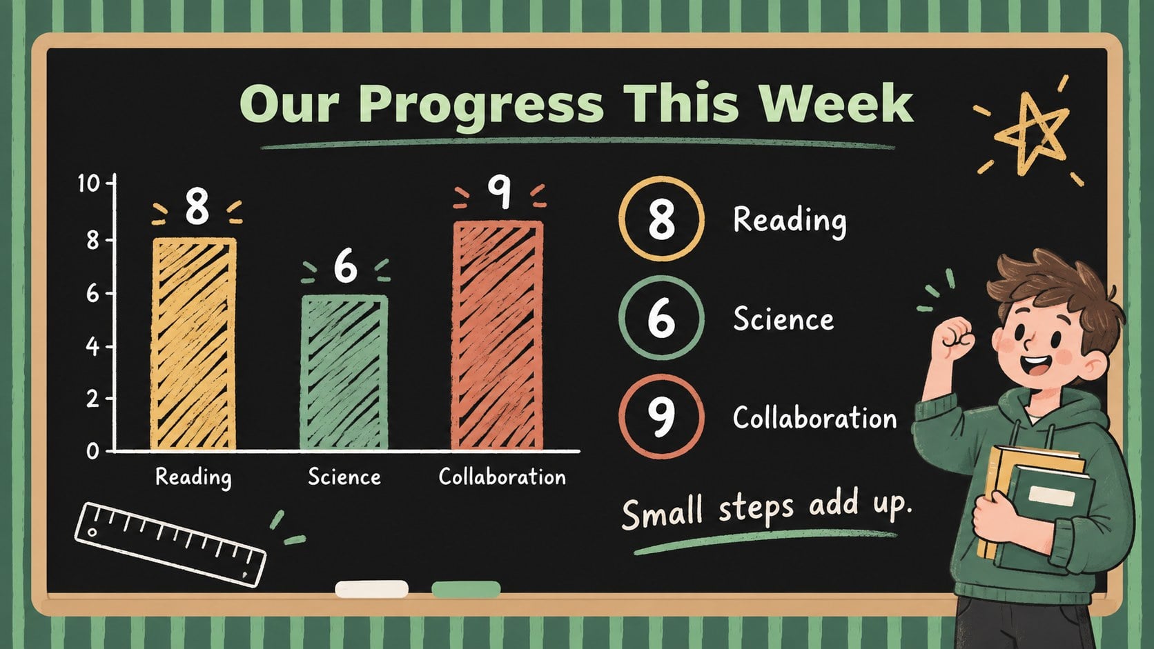Green Chalkboard Classroom Meeting Deck presentation template, slide 11