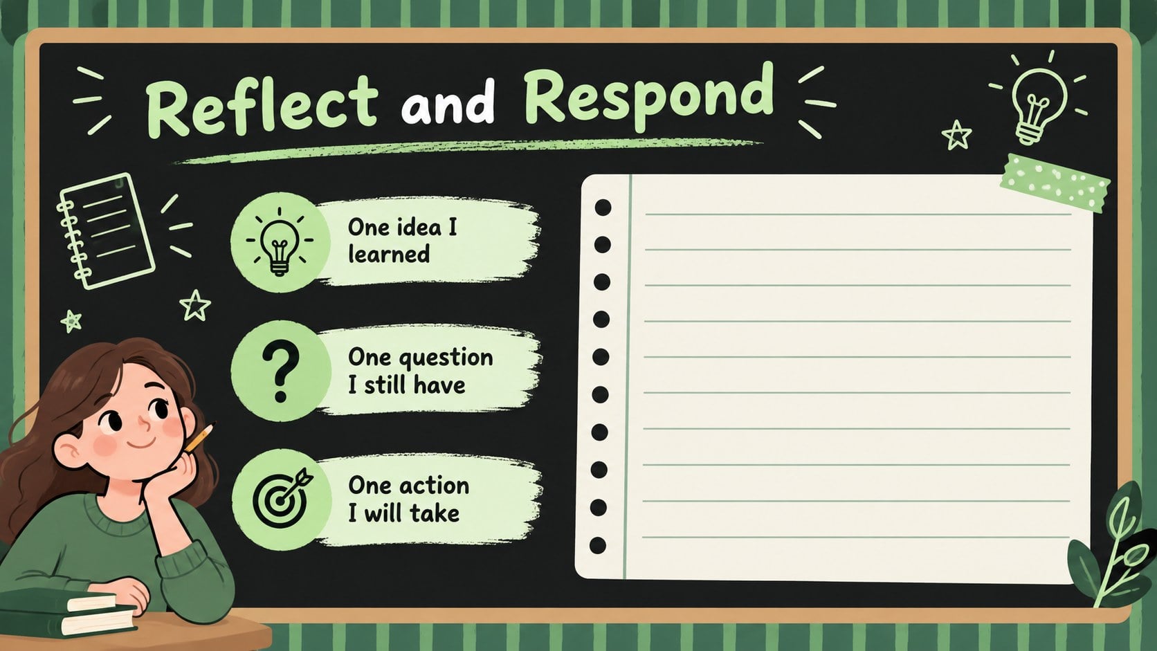 Green Chalkboard Classroom Meeting Deck presentation template, slide 12
