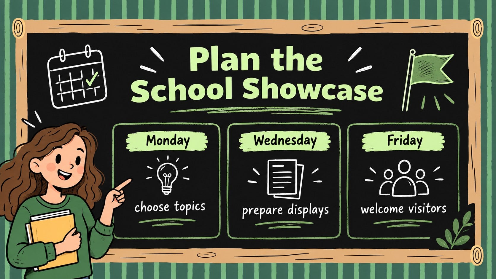 Green Chalkboard Classroom Meeting Deck presentation template, slide 14