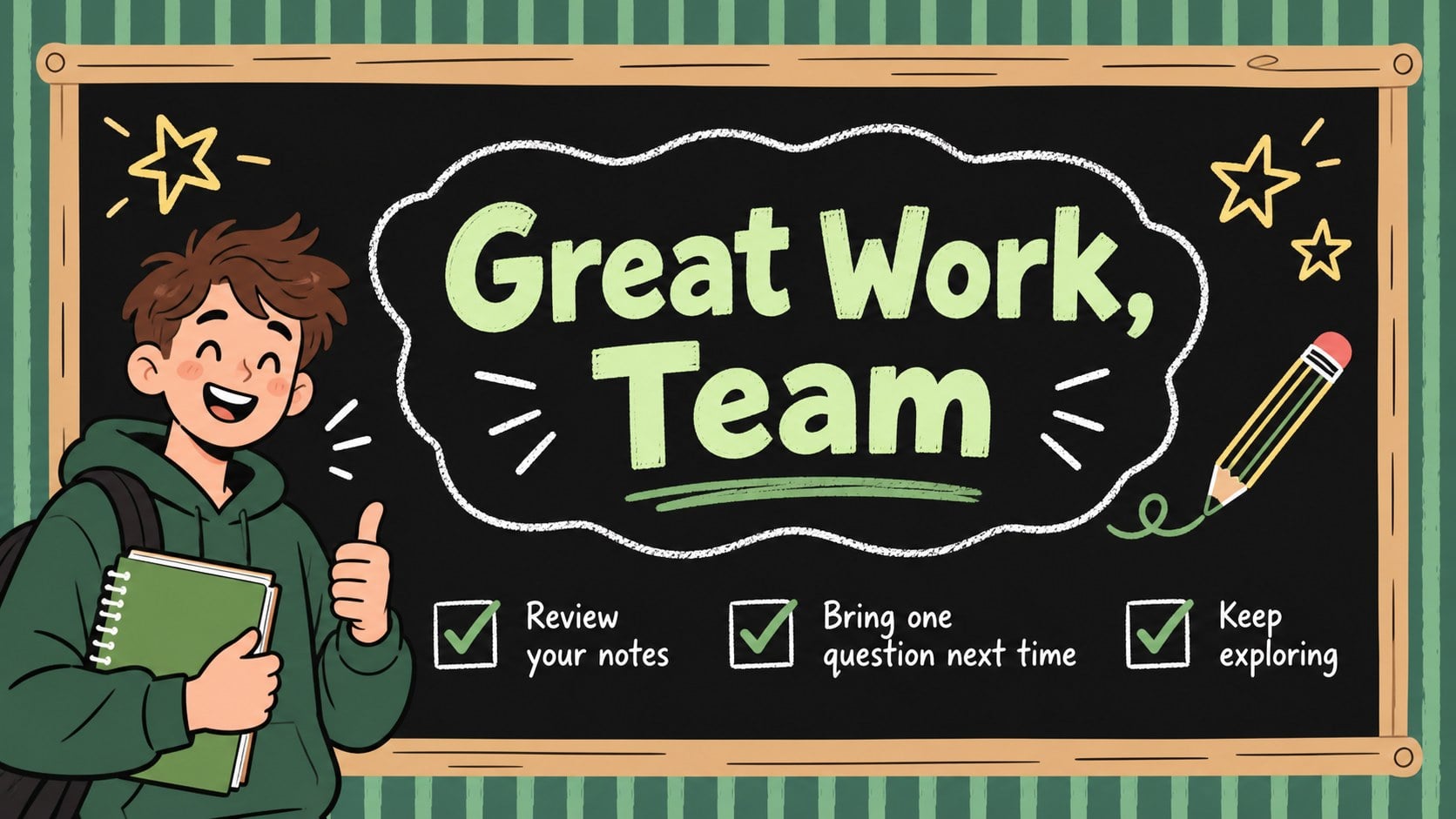 Green Chalkboard Classroom Meeting Deck presentation template, slide 15
