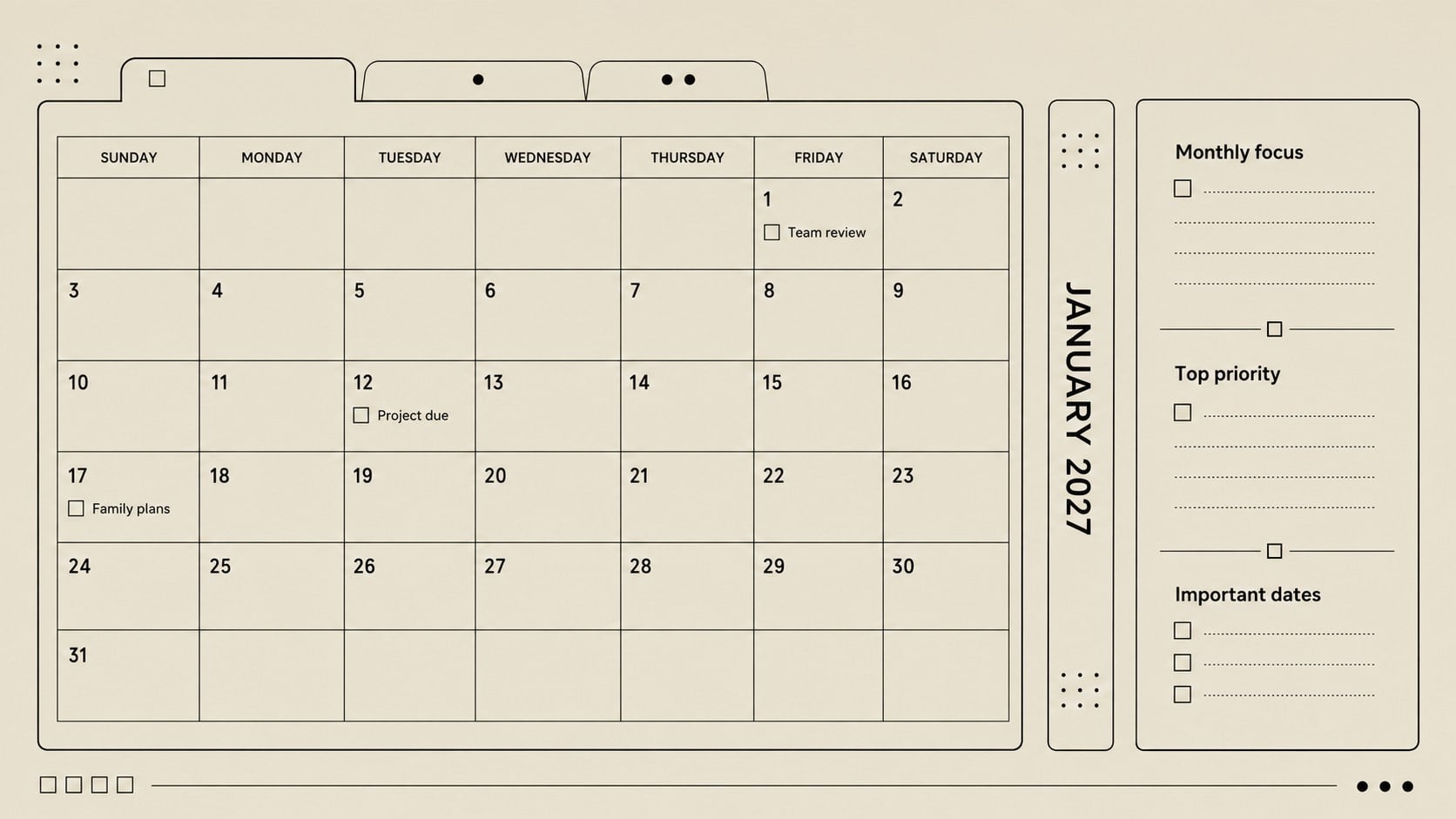 January 2027 Calendar Organizer presentation template, slide 2