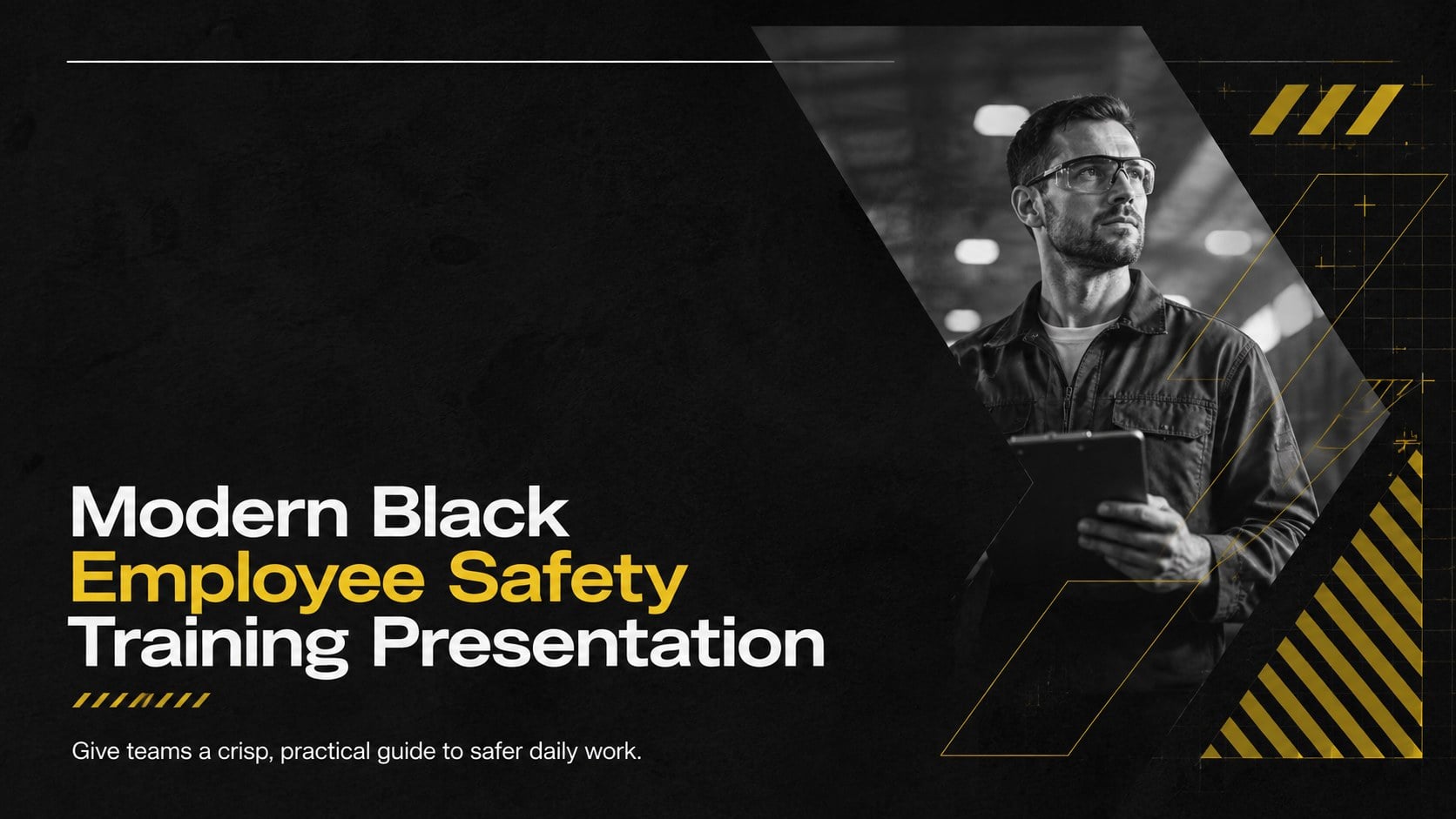 Modern Black Employee Safety Training Presentation presentation template, slide 1