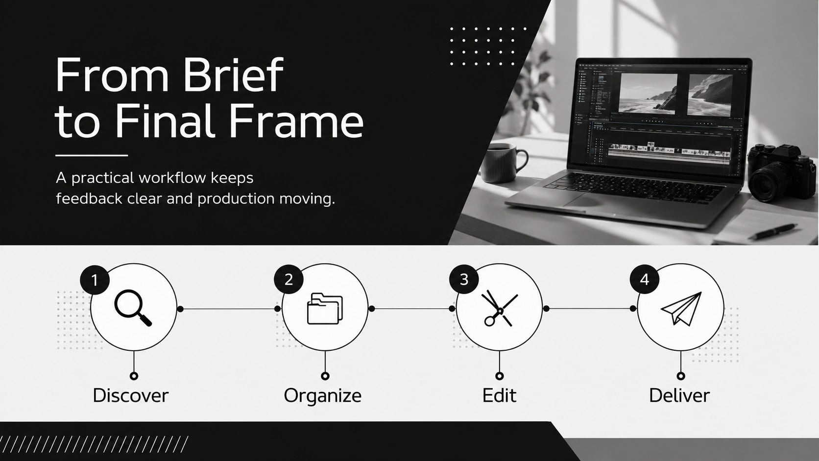 Monochrome Video Editor Showreel Deck presentation template, slide 5