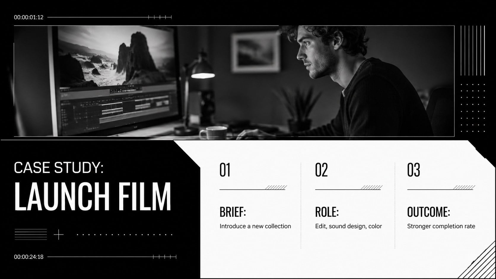 Monochrome Video Editor Showreel Deck presentation template, slide 7