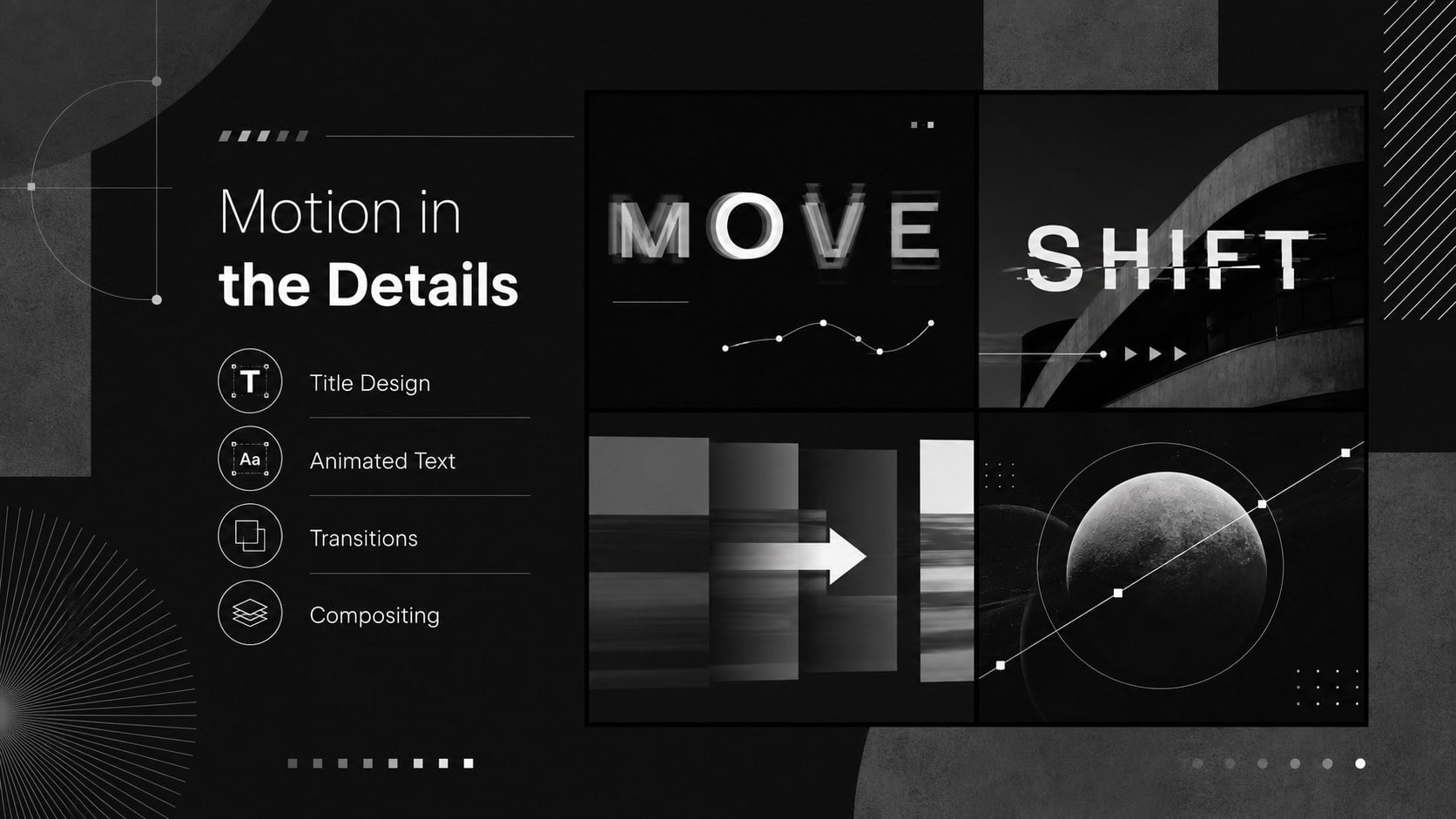 Monochrome Video Editor Showreel Deck presentation template, slide 9