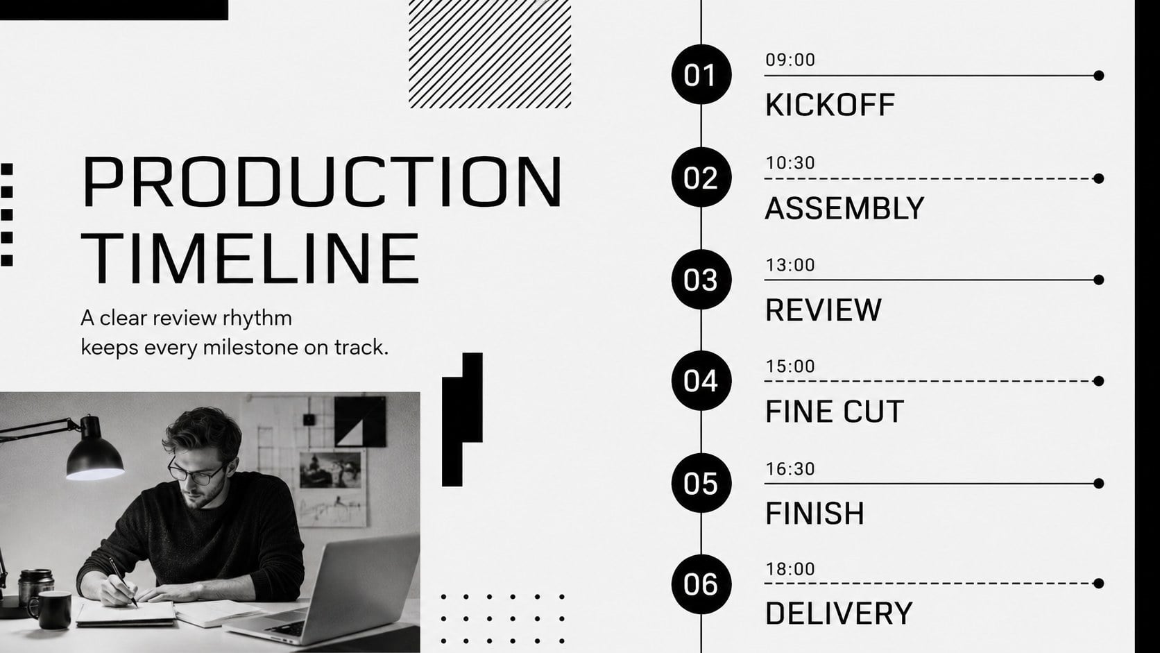 Monochrome Video Editor Showreel Deck presentation template, slide 13