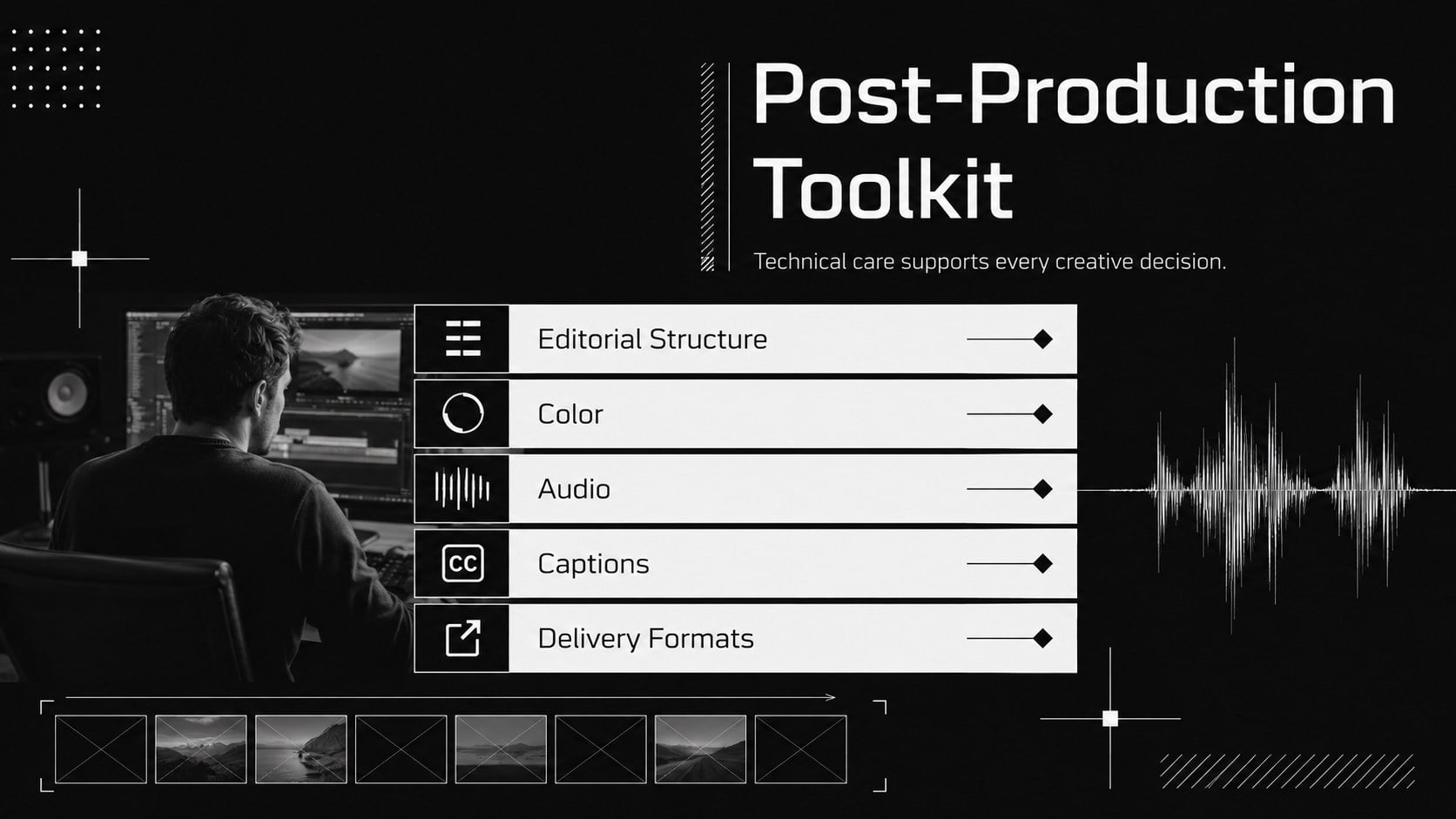 Monochrome Video Editor Showreel Deck presentation template, slide 14