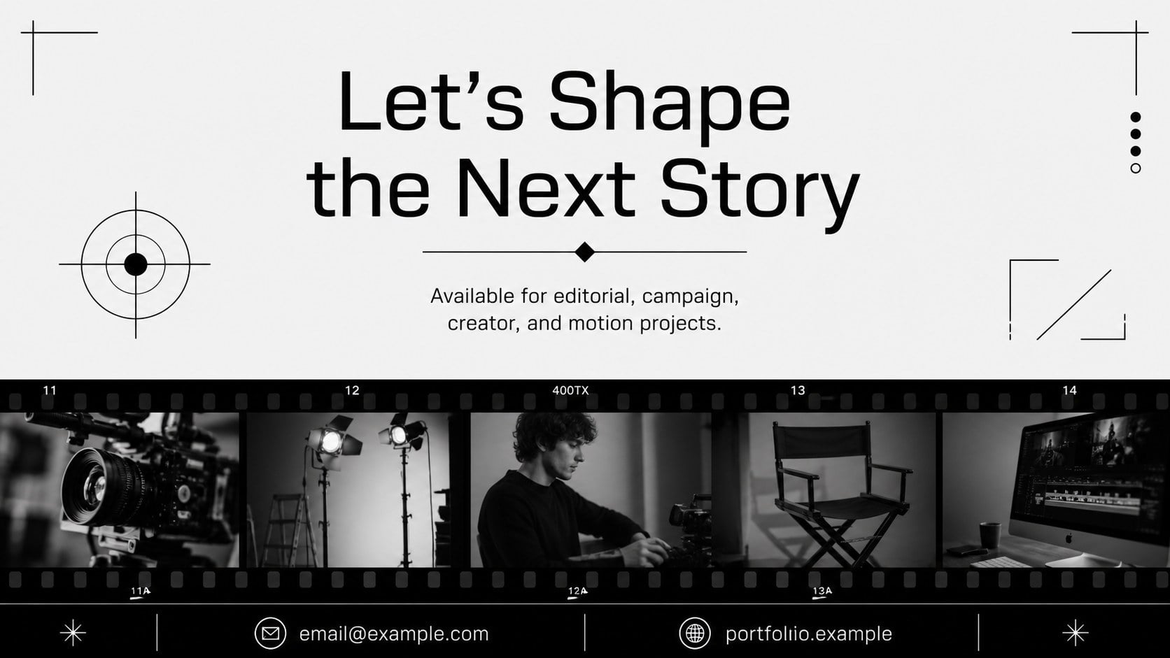 Monochrome Video Editor Showreel Deck presentation template, slide 15