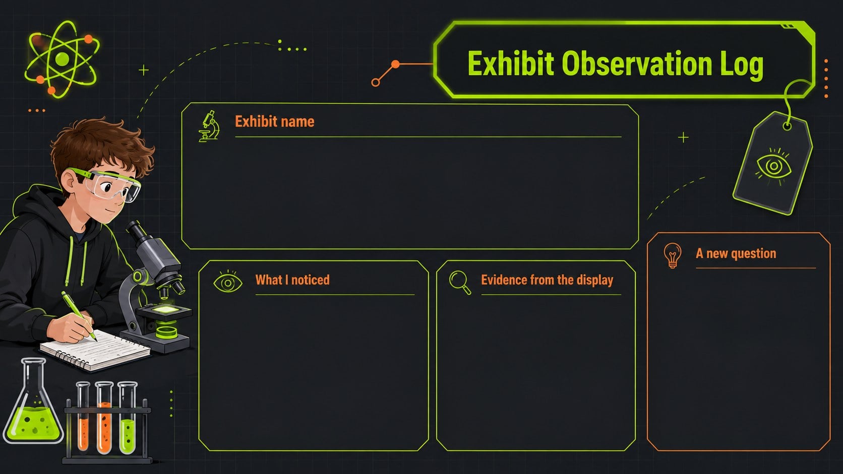 Modelo de apresentação Roteiro Neon para Museu de Ciências, slide 7