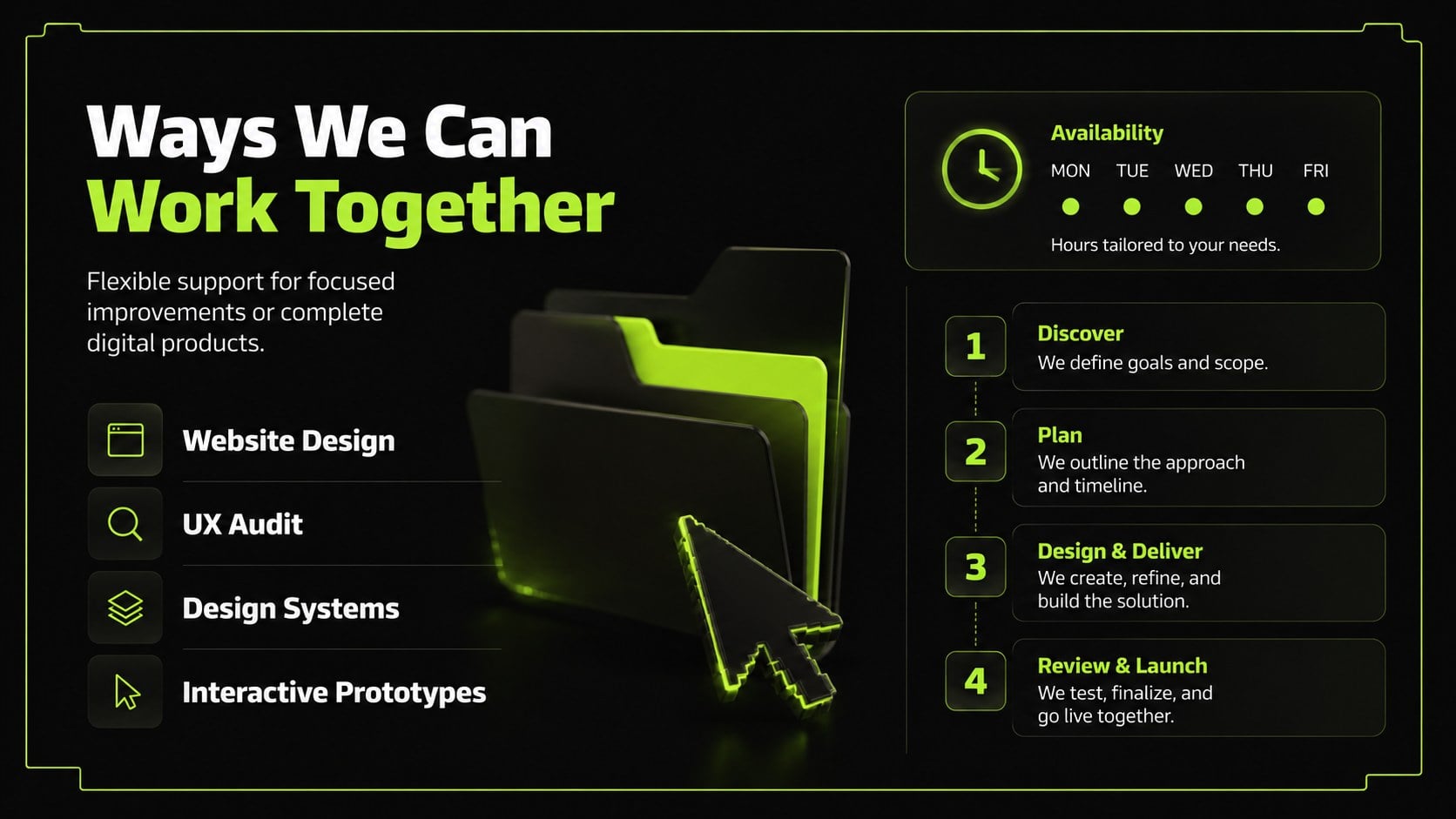 Neon Web Design Portfolio Pitch presentation template, slide 15