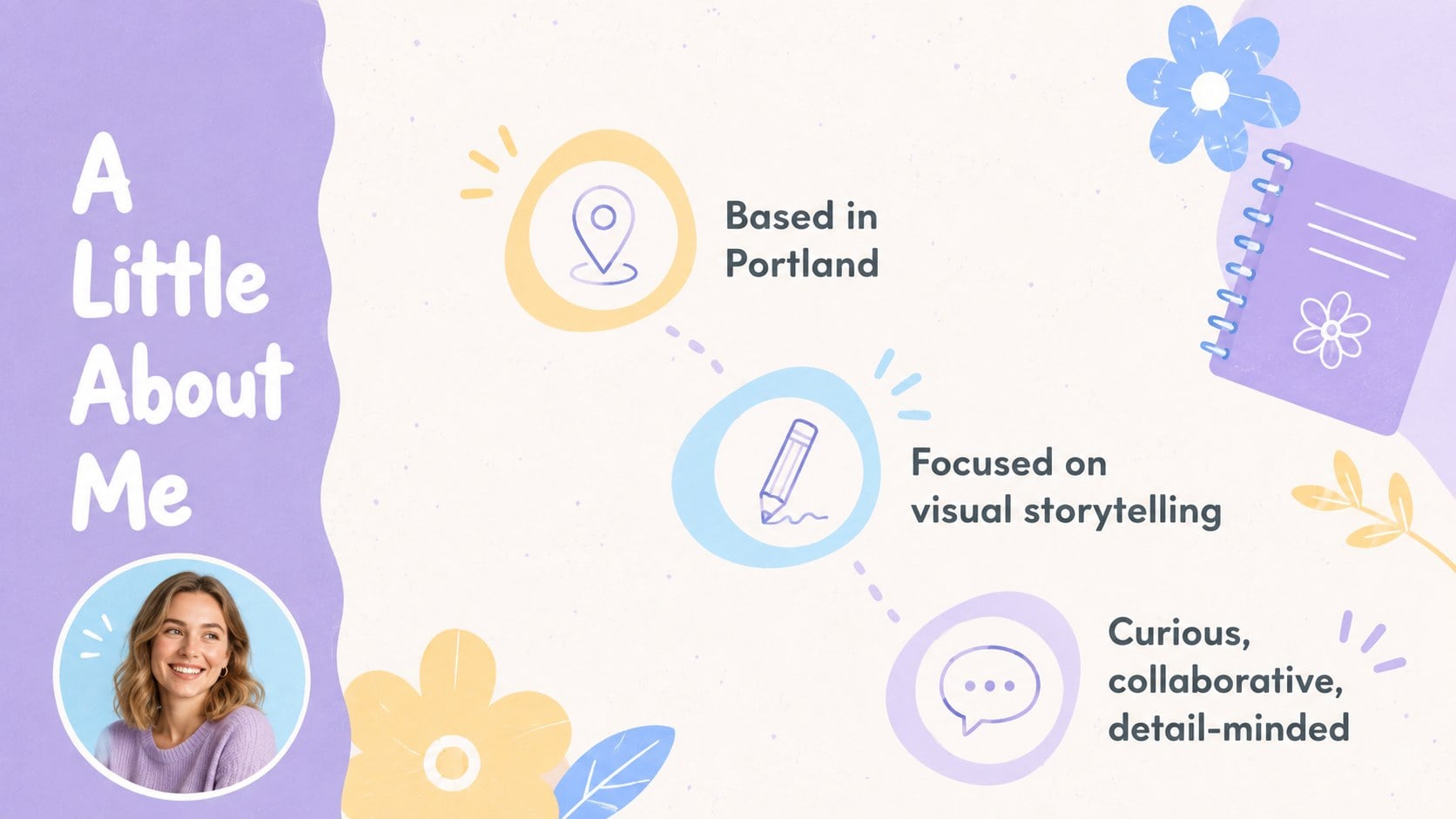 Pastel Doodle Portfolio Deck presentation template, slide 3