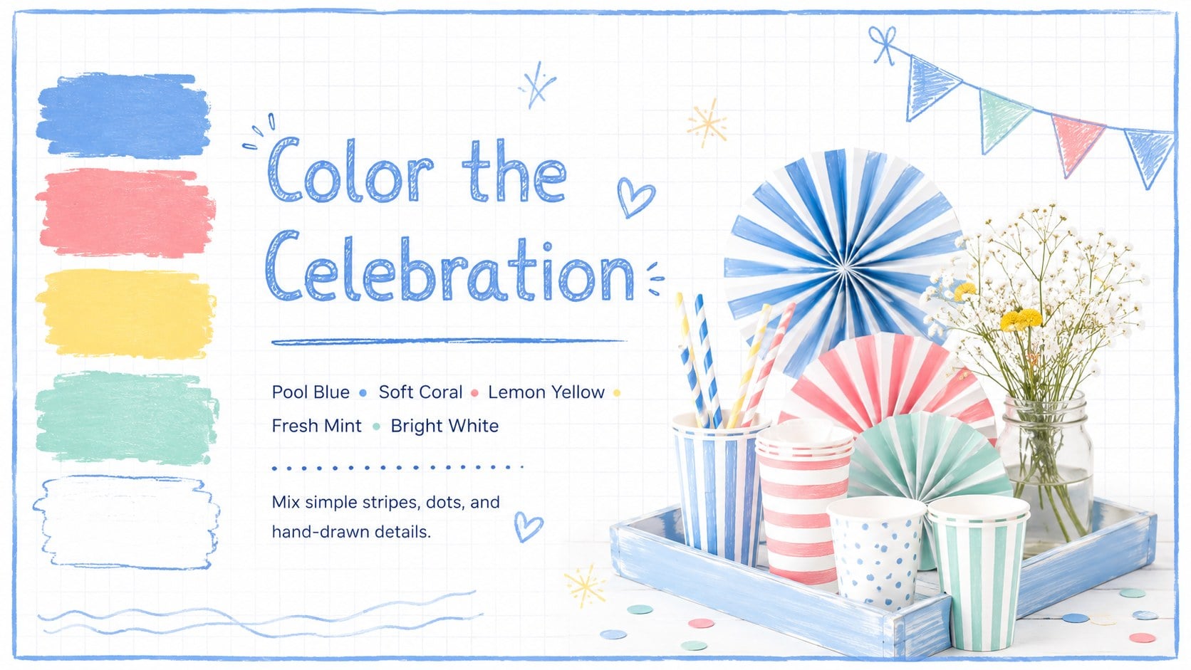 Pastel Poolside Birthday Deck presentation template, slide 5