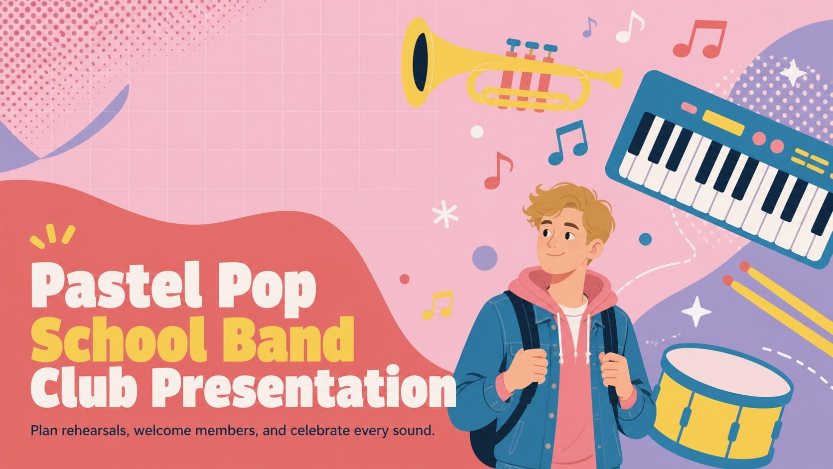 Pastel Pop School Band Club Presentation presentation template, slide 1
