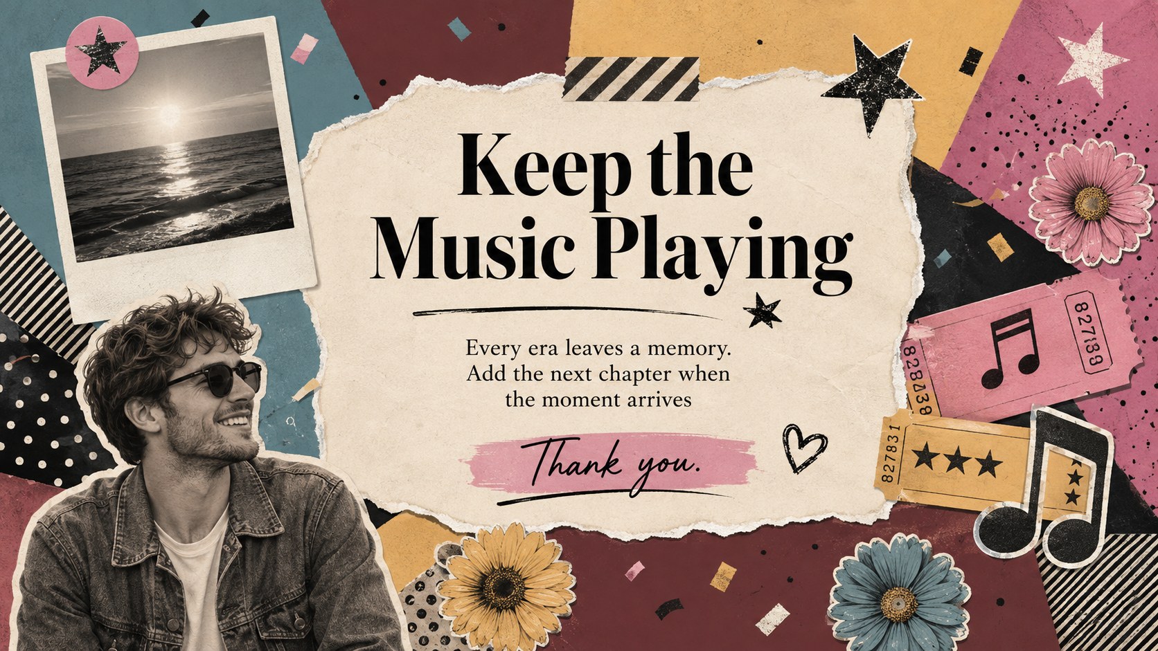 Pop Music Eras Scrapbook Theme presentation template, slide 15