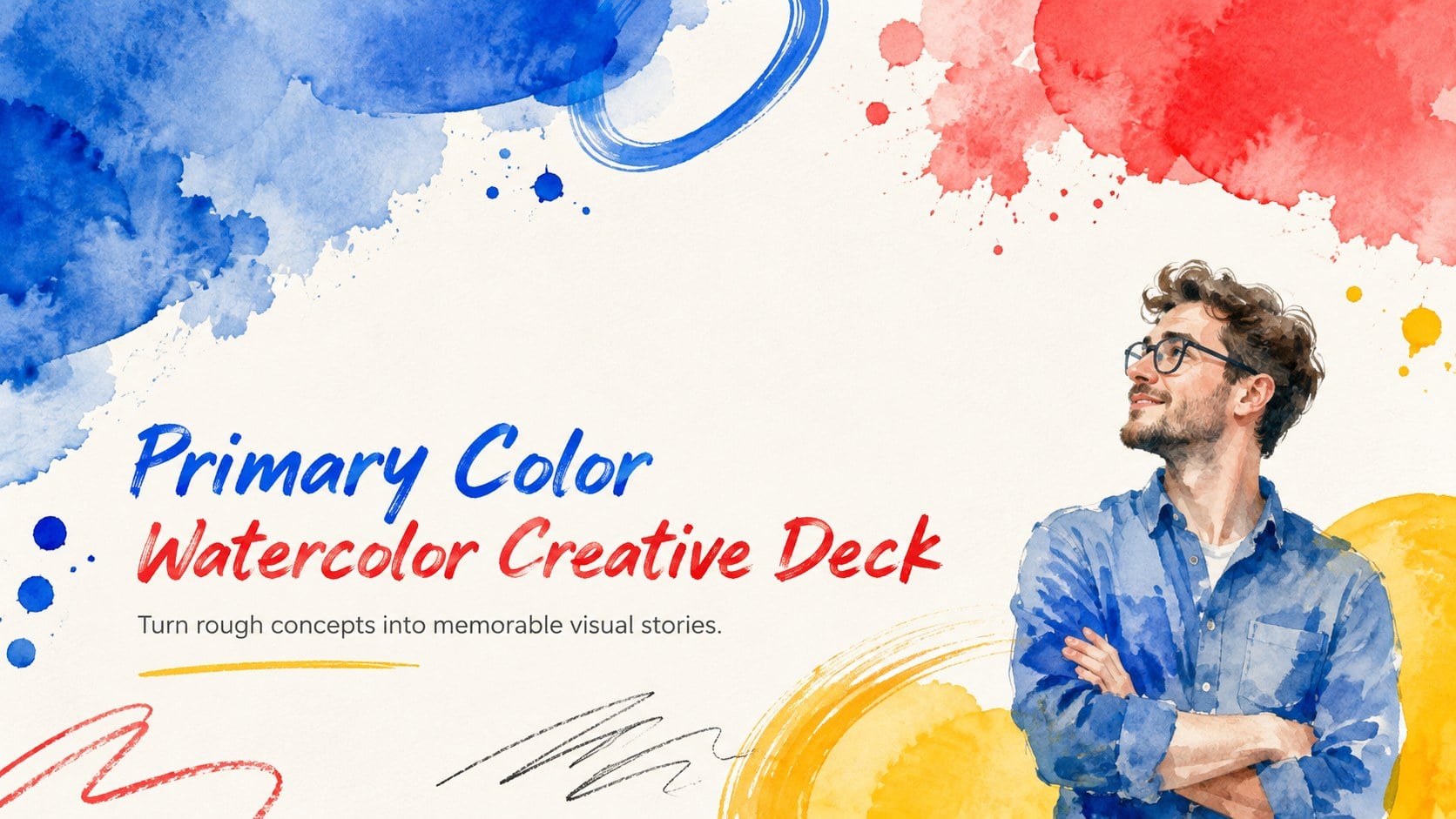 Primary Color Watercolor Creative Deck presentation template, slide 1