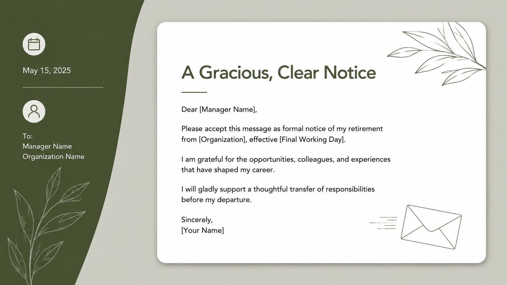 Professional Retirement Notice Template presentation template, slide 2