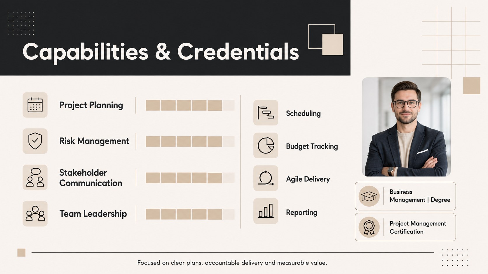 Project Leadership Career Profile presentation template, slide 4