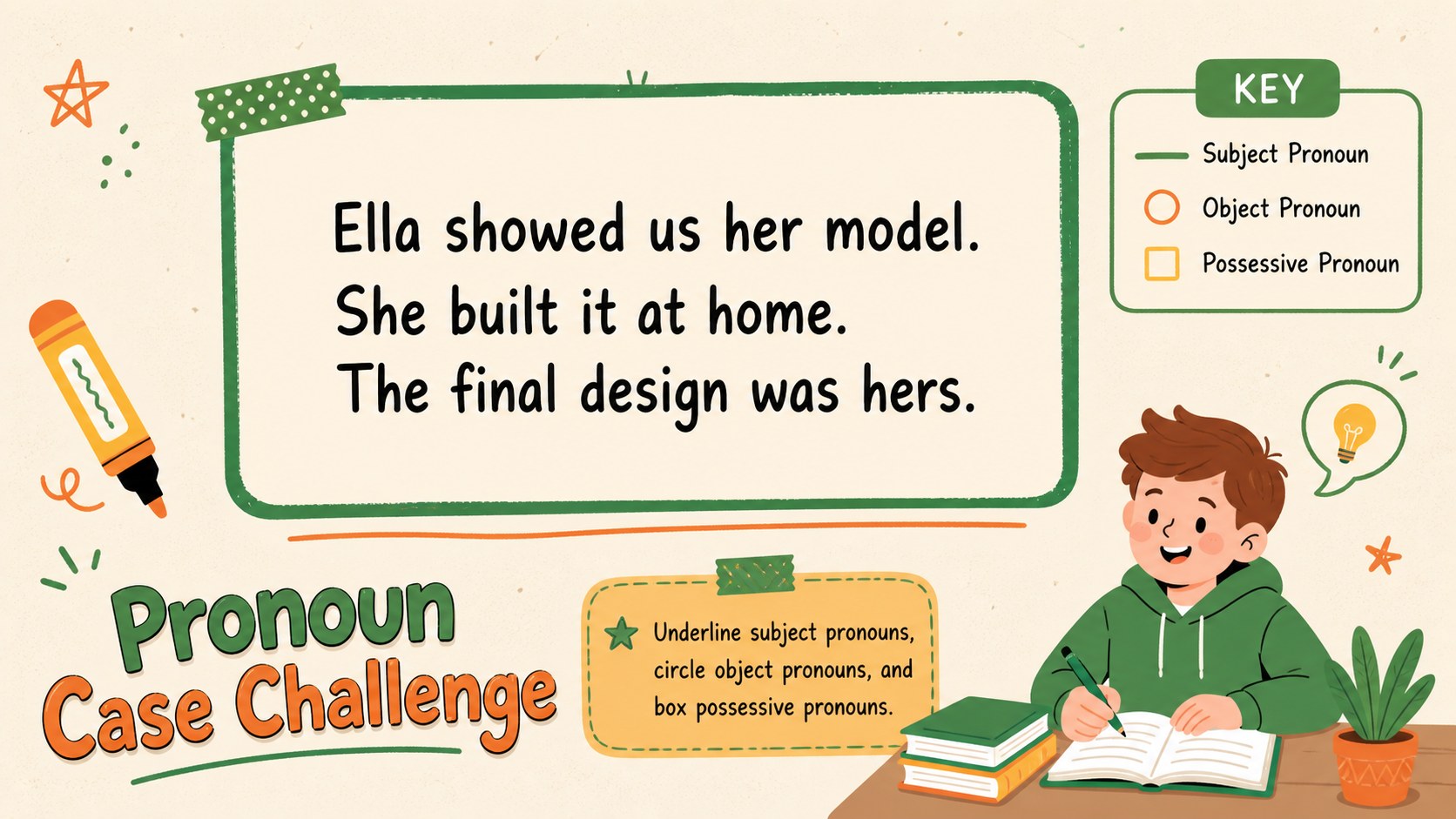 Pronoun Cases Grammar Slides for Young Learners presentation template, slide 13