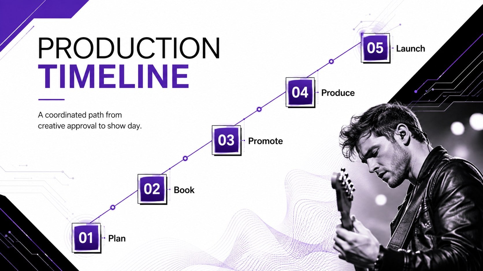 Purple Concert Promotion Pitch Deck presentation template, slide 13