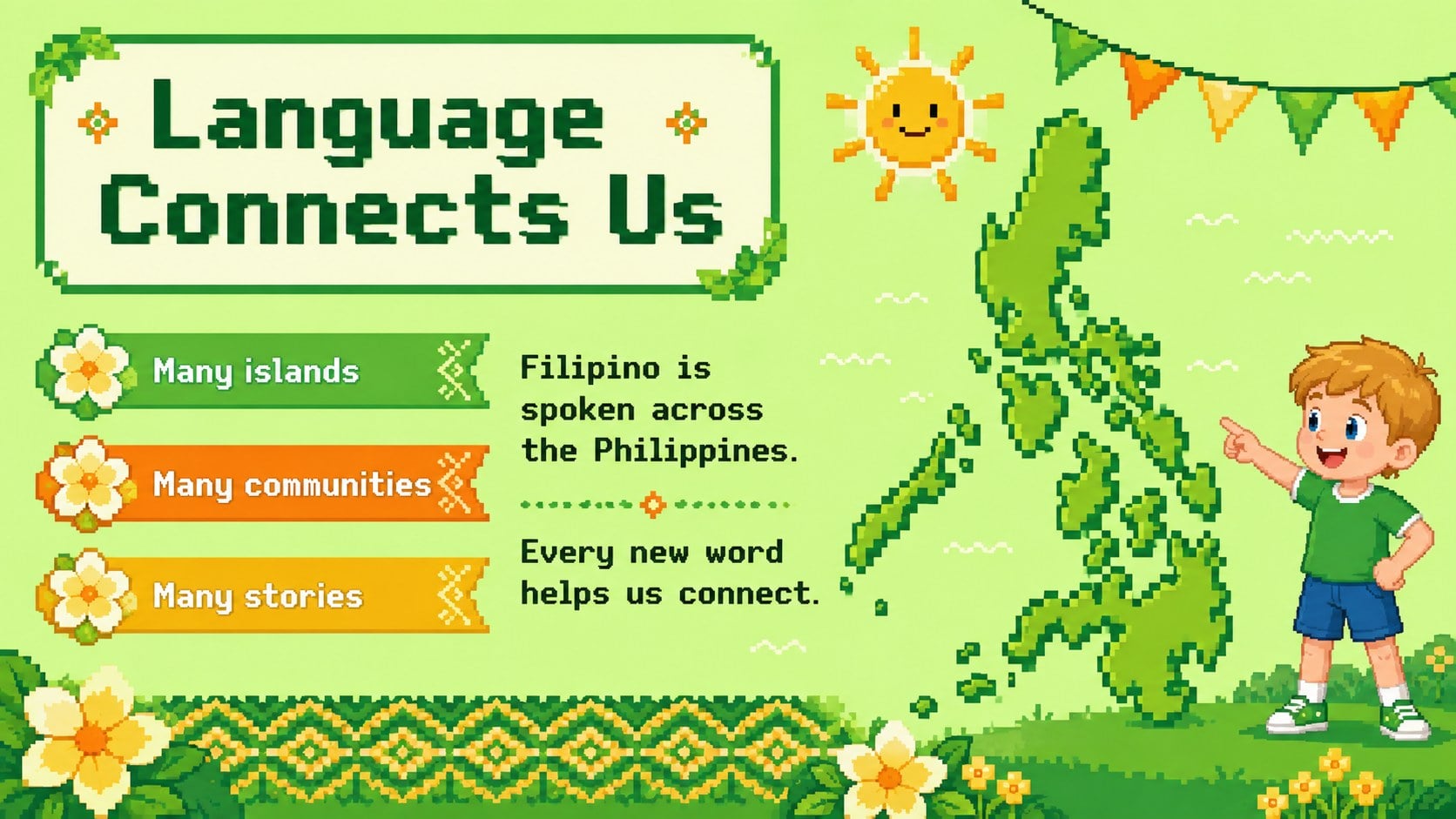 Retro Pixel Filipino Language Adventure presentation template, slide 12