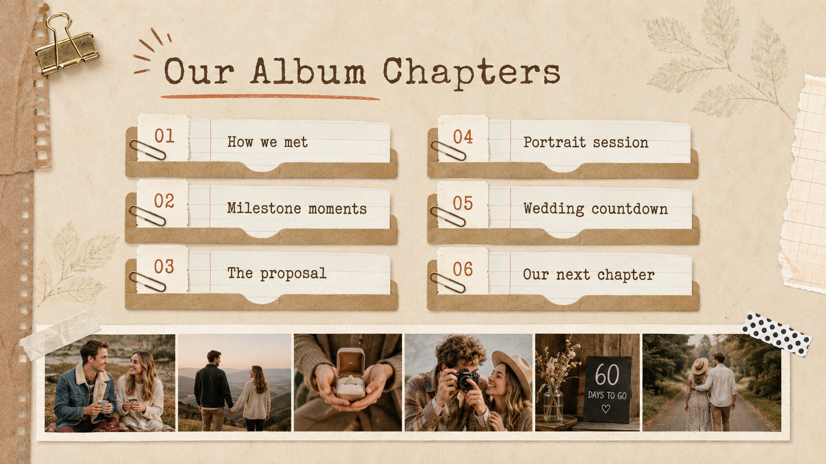 Rustic Engagement Memory Scrapbook Deck presentation template, slide 13