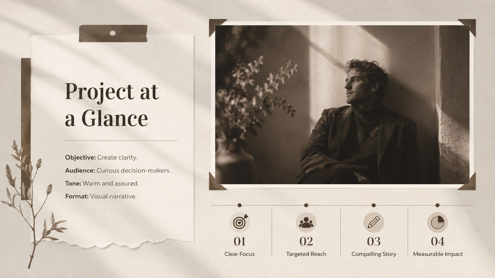 Sepia Shadow Editorial Presentation presentation template, slide 13