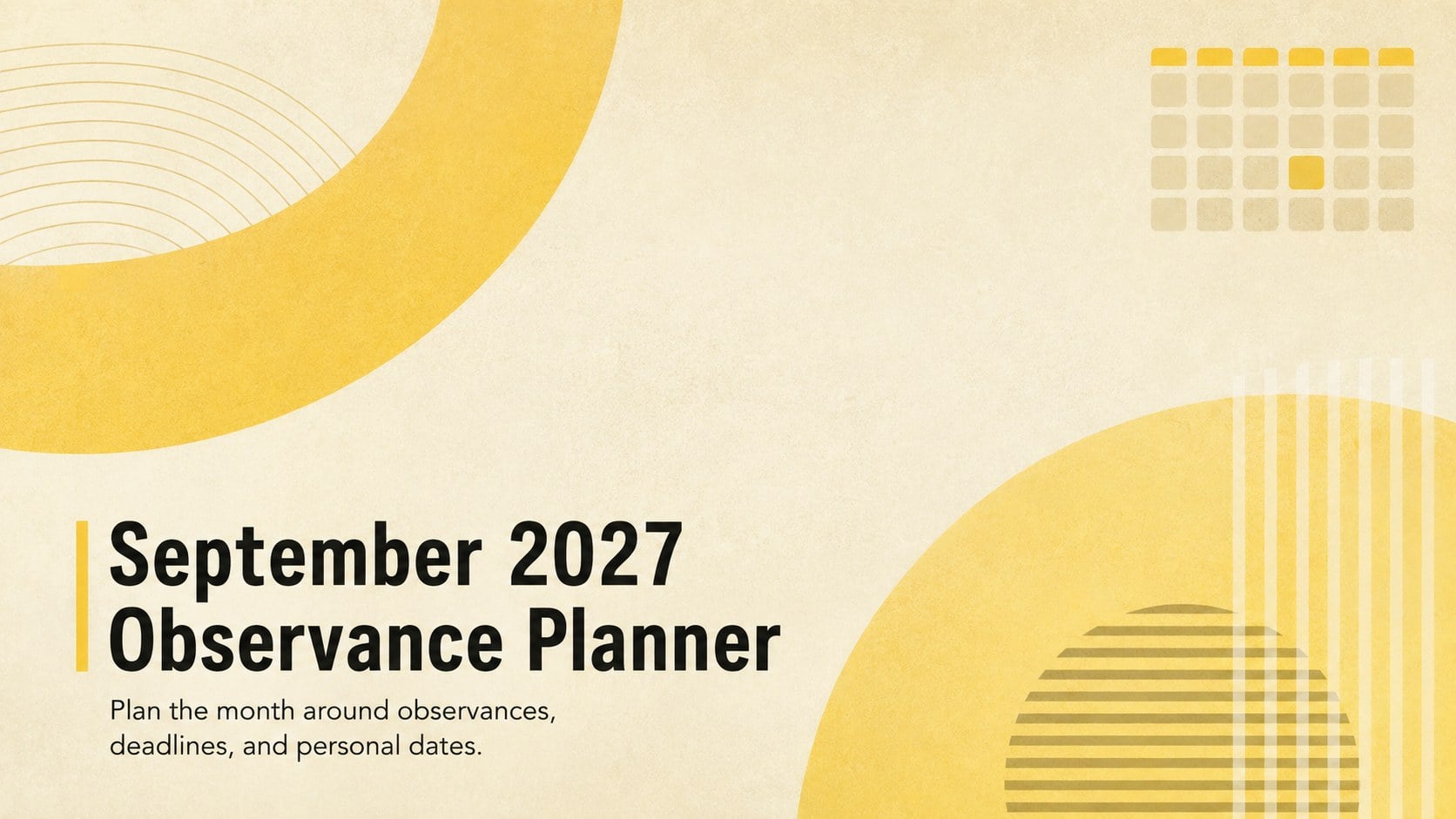 September 2027 Observance Planner presentation template, slide 1