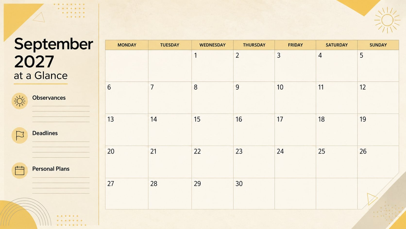 September 2027 Observance Planner presentation template, slide 2